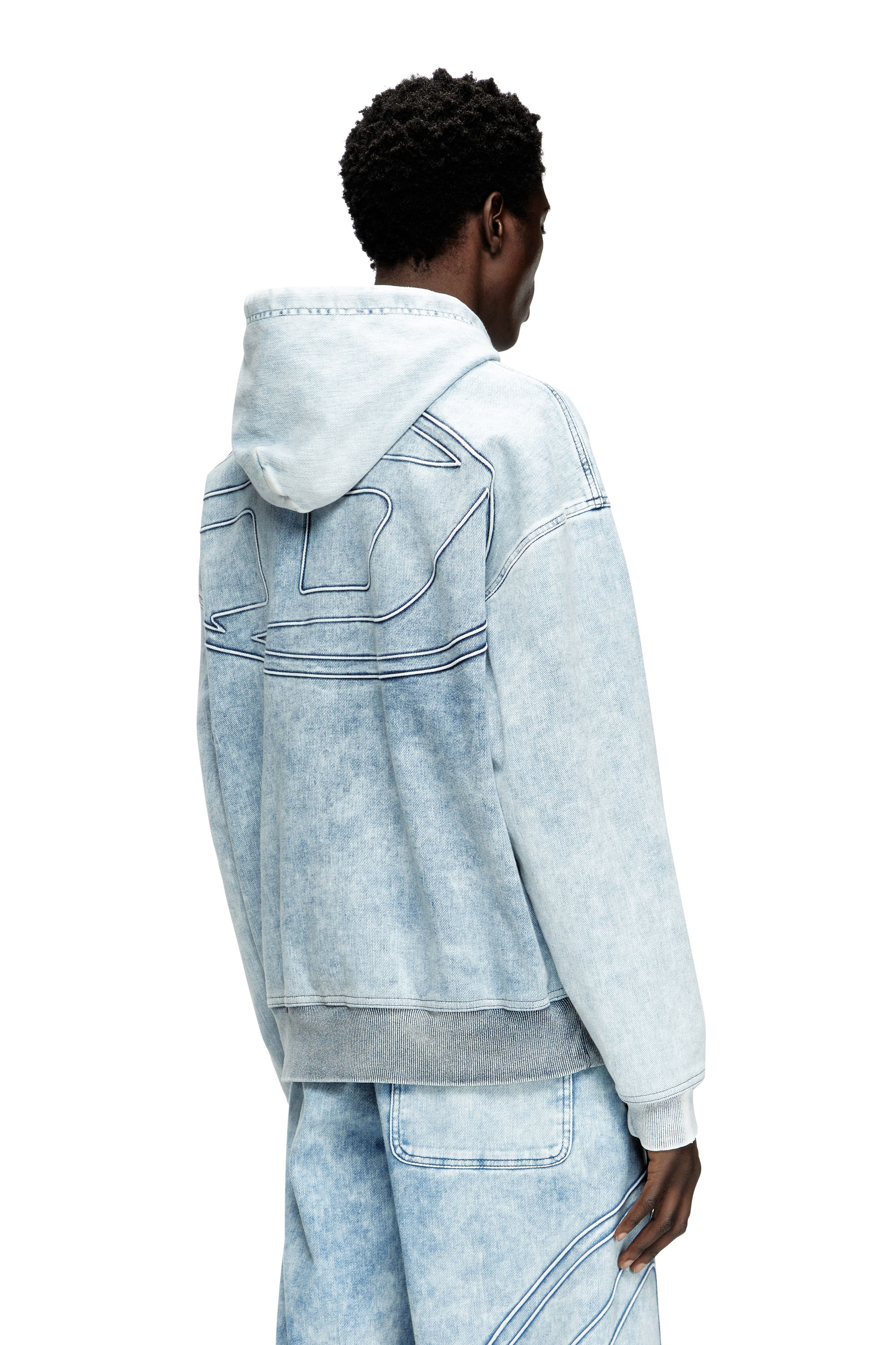 Diesel - D-REBBIT-S-TRACK, Unisex Hoodie aus marmoriertem Denim in Hellblau - 4