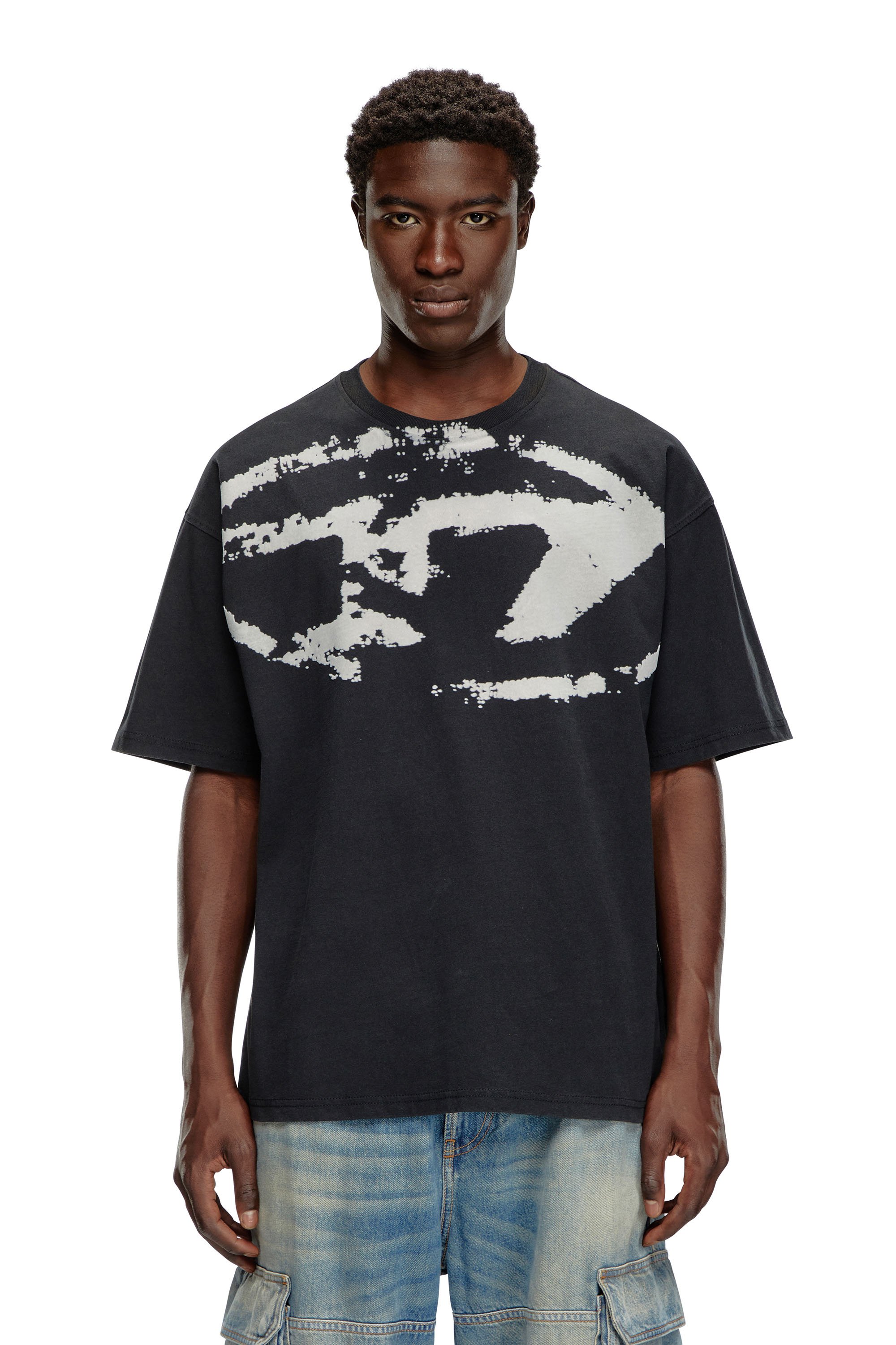 Diesel - T-BOXT-N14, Man T-shirt with distressed flocked logo in Black - Image 1