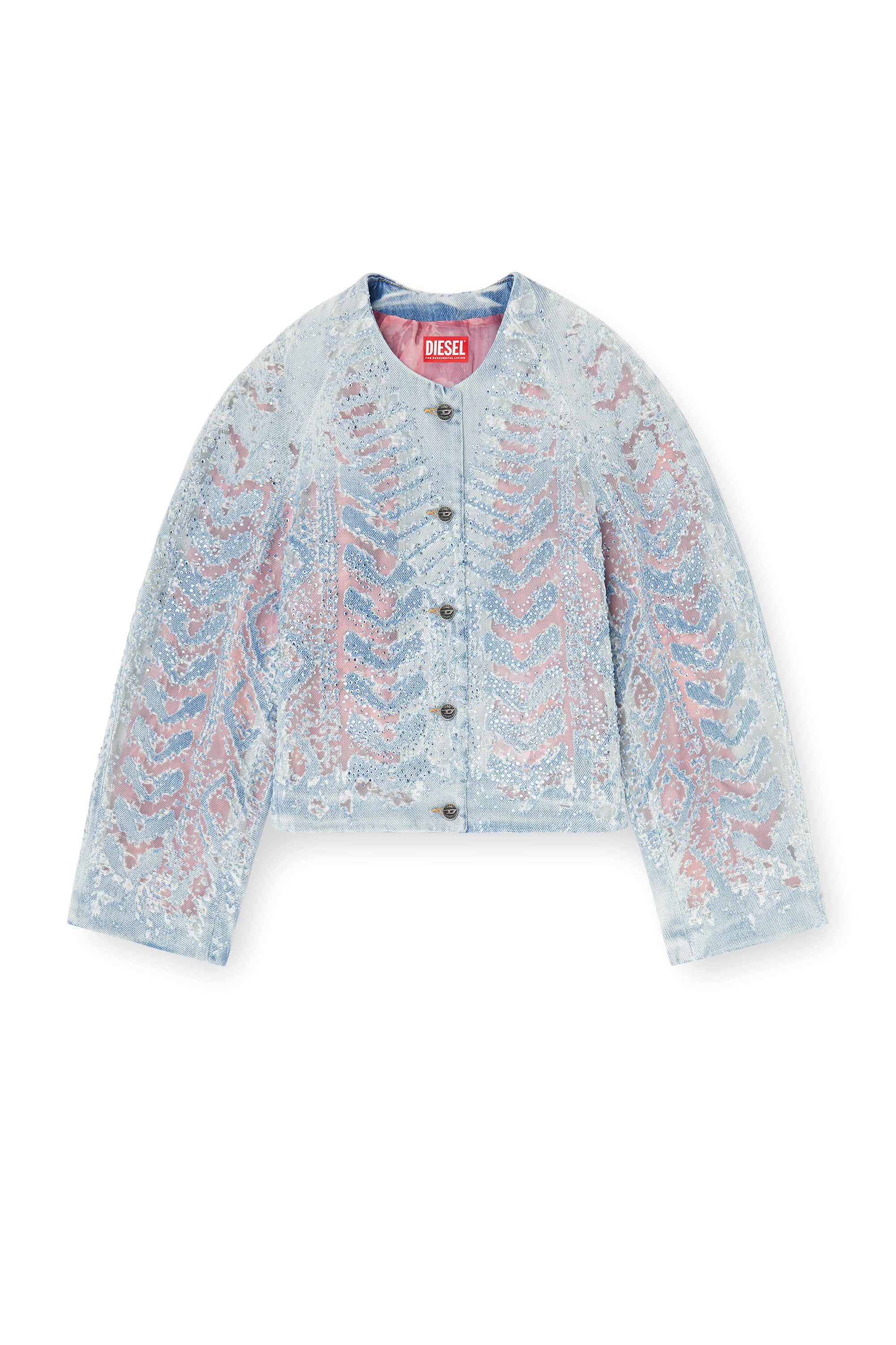 Diesel - DE-SOLIXIA-S, Damen Jacke aus microstone devor&eacute; denim in null - 3