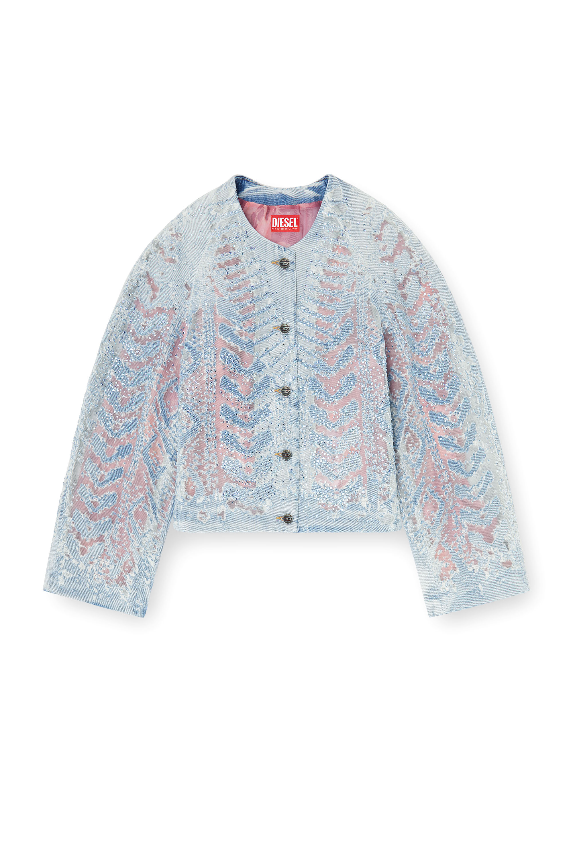 Diesel - DE-SOLIXIA-S, Damen Jacke aus microstone devor&eacute; denim in null - 2