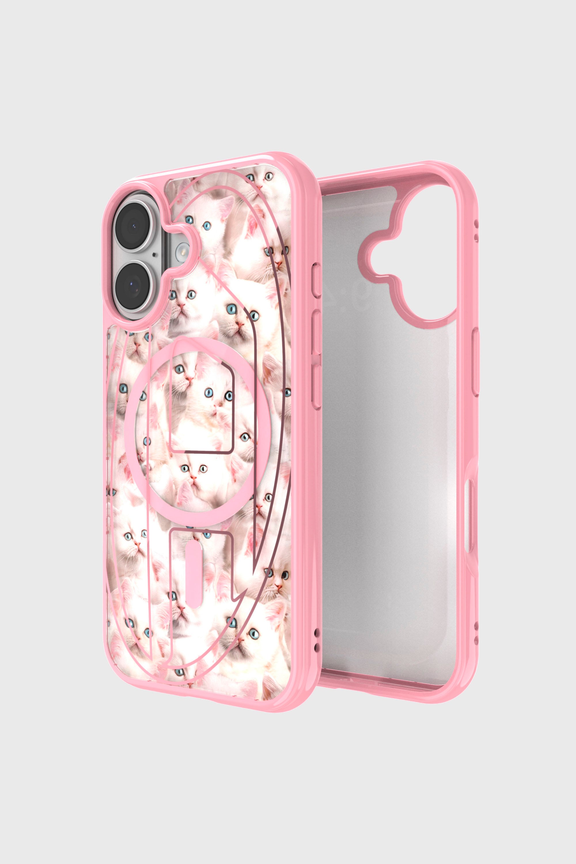 Diesel - 60423 AOP CASE, Unisex Oval D Cats H&uuml;lle mit Magsafe f&uuml;r iPhone 17 in Rosa - 1