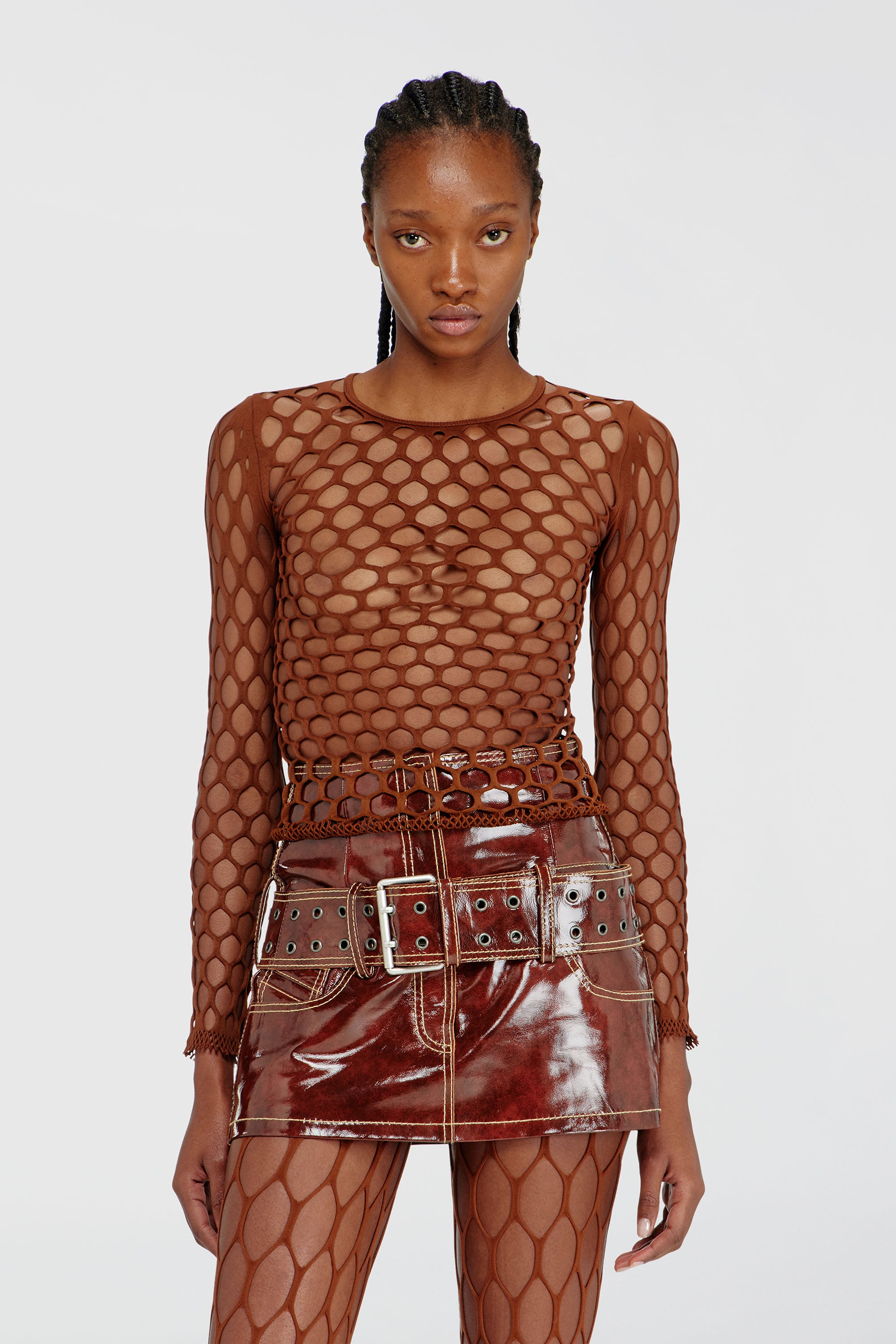 Diesel - M-ZANDA, Damen Elastisches Mesh-Stricktop in Braun - 1