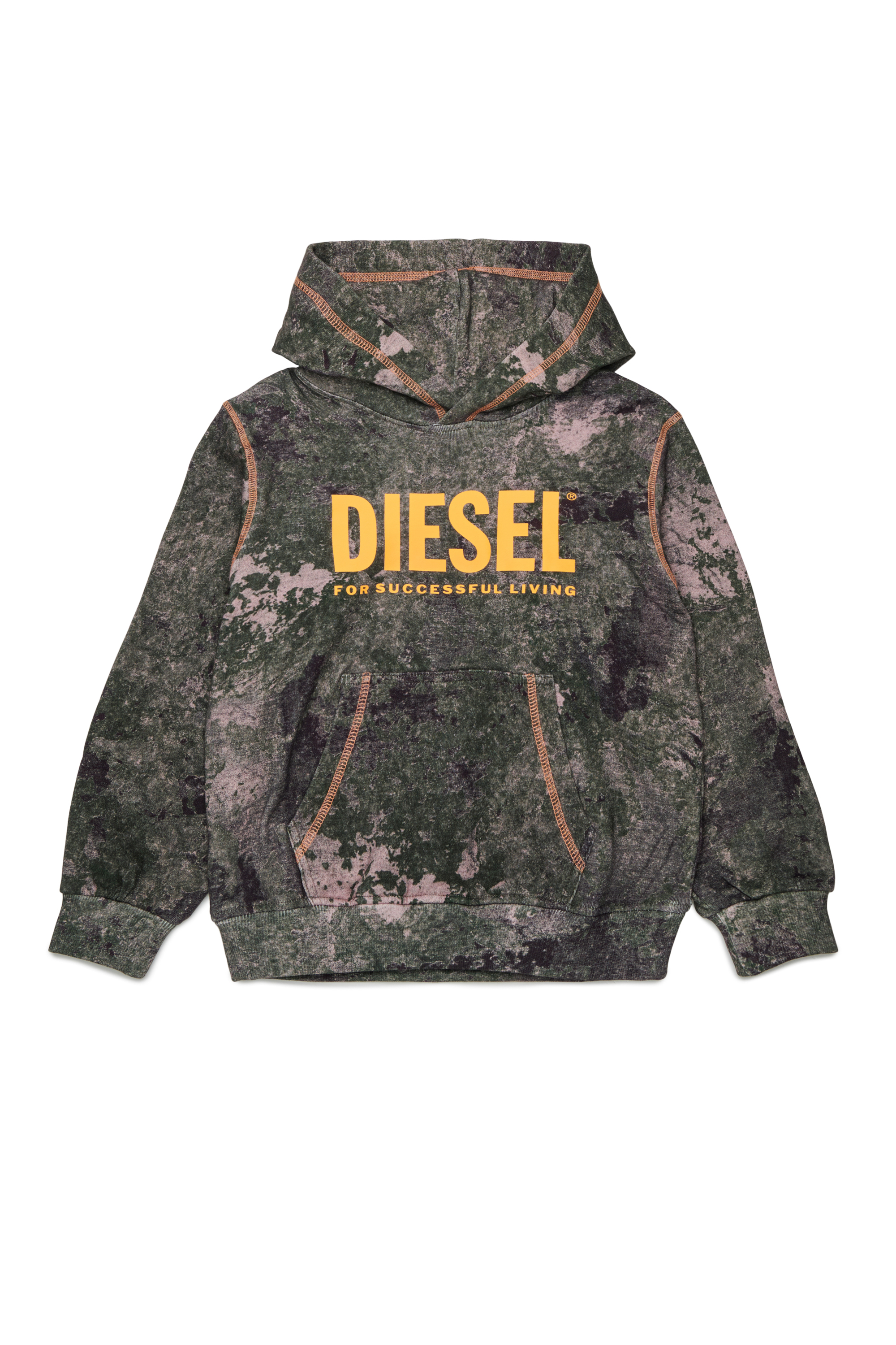 Diesel - SMIM OVER, Herren Hoodie mit durchg&auml;ngigem Marmor-Print in Gr&uuml;n/Braun - 1