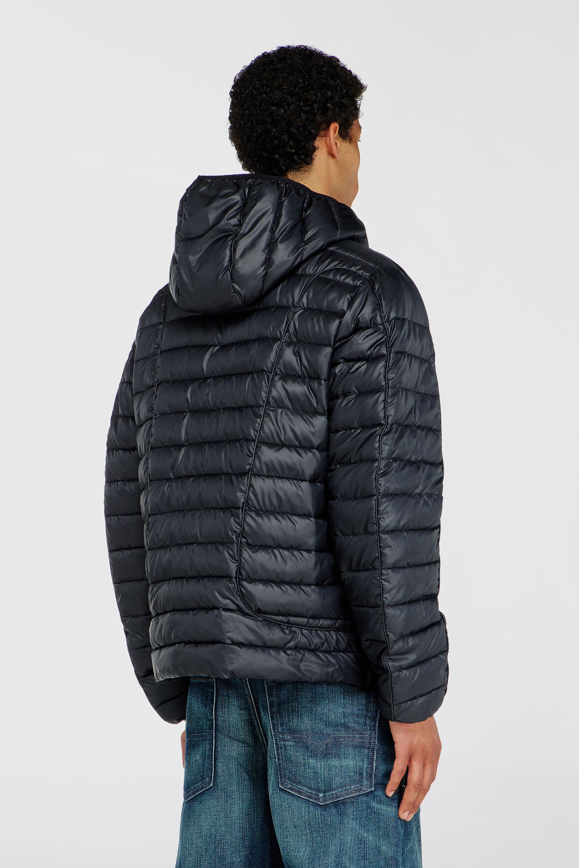 Diesel - W-STONE-WRD, Herren Steppjacke mit tonalen Paspeln in Schwarz - 4