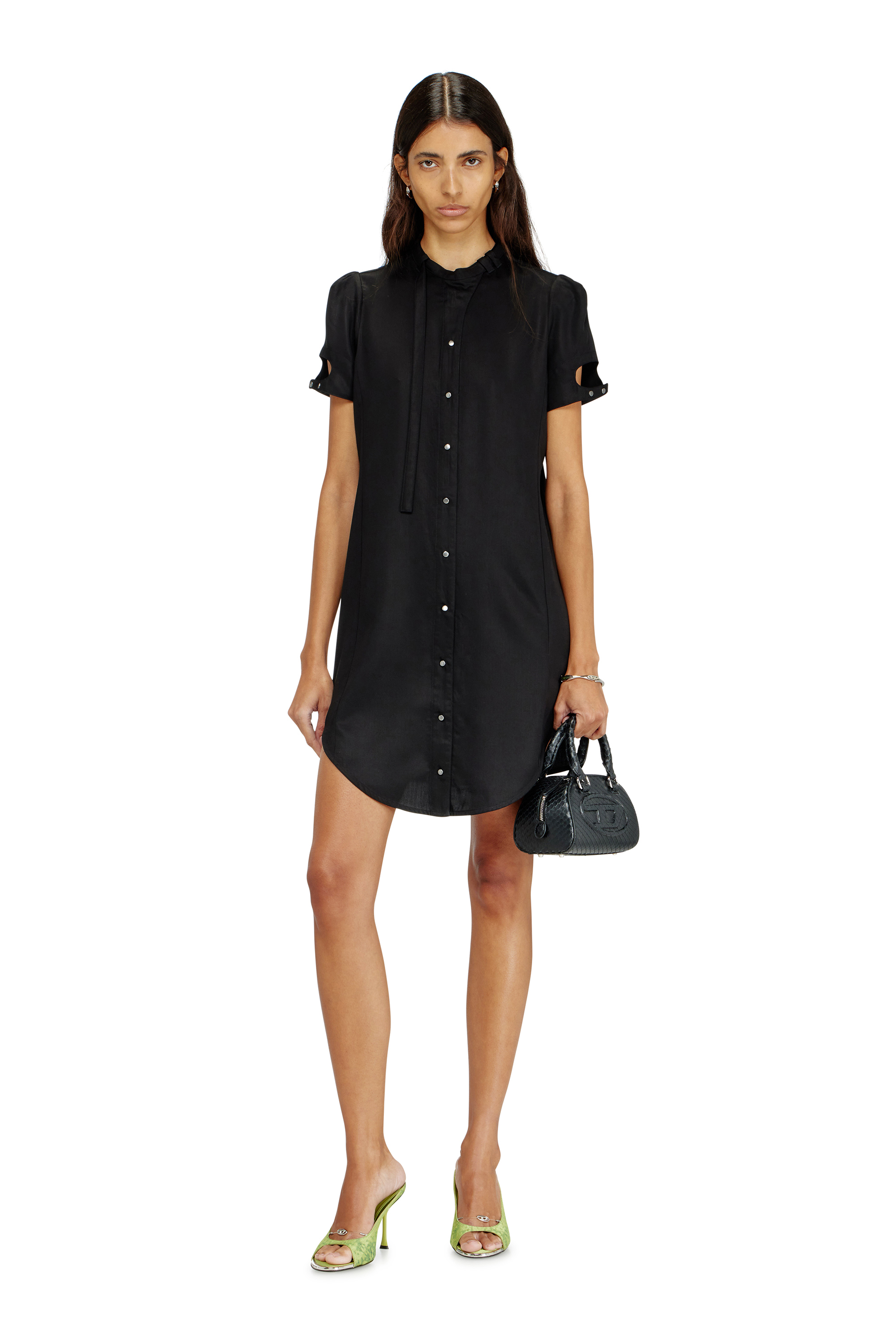 Diesel - 1DR DOME CROSSBODY, Damen 1DR Dome-Mini-Bowlingtasche aus Leder in Schlangenoptik in Schwarz - 3