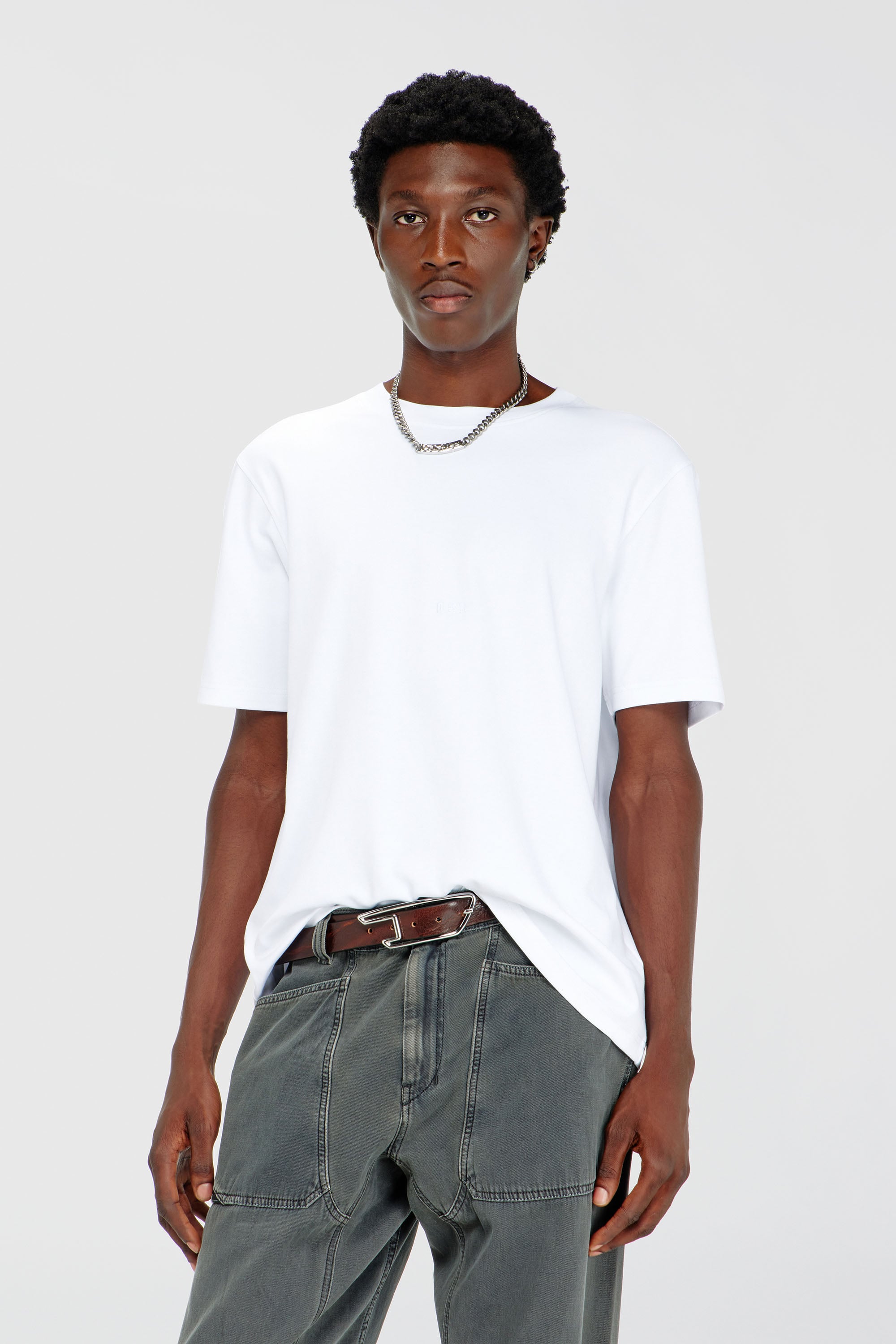 Diesel - T-ADJUST-AA2, Herren T-Shirt aus Baumwoll-Interlock mit Logo-Stickerei in Wei&szlig; - 3