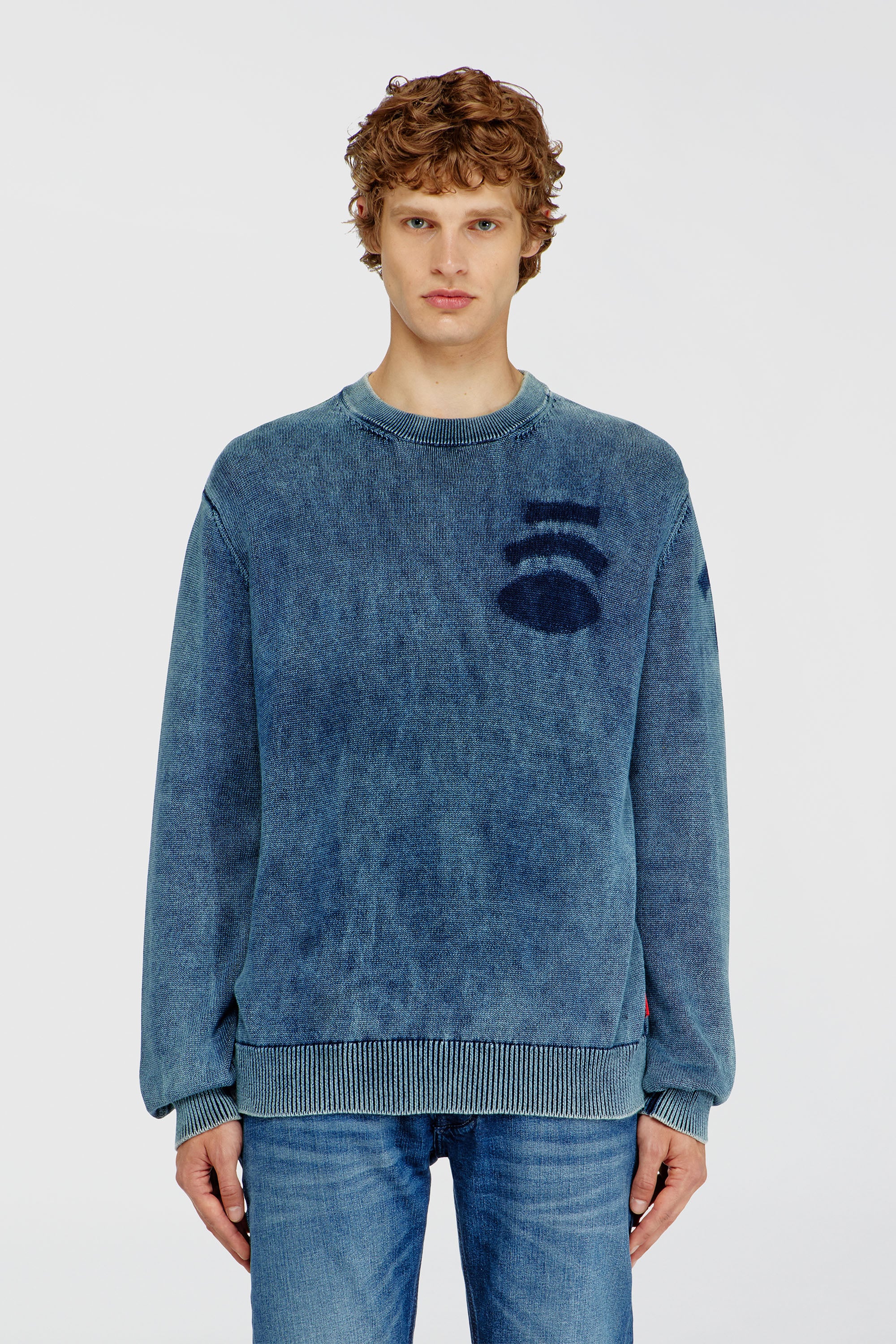 Diesel - K-PERNE, Herren Pullover in Denim-Optik mit Patch-Effekten in Mittelblau - 1