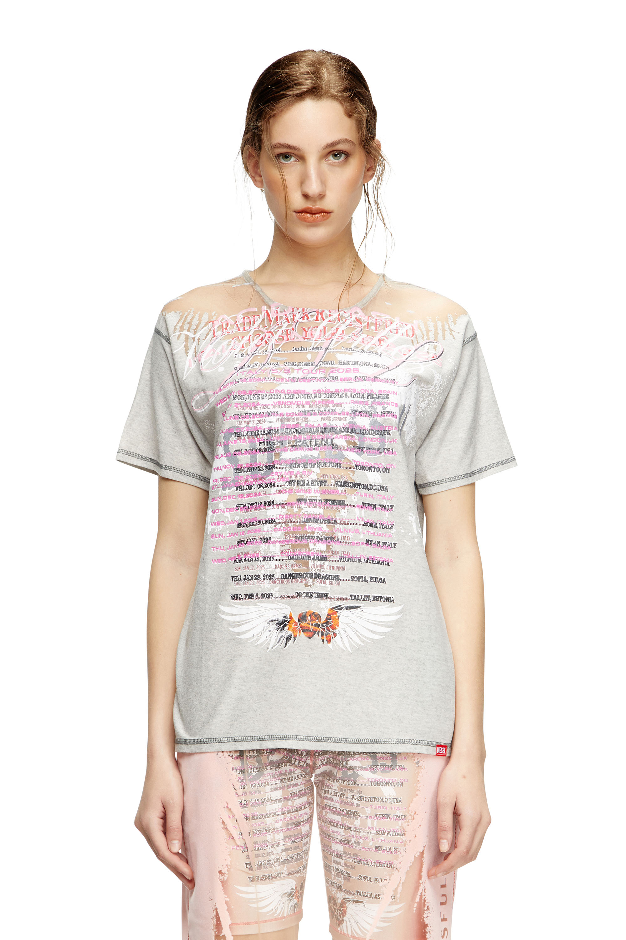 Diesel - T-NORMAC, Damen T-Shirt mit Rundhalsausschnitt und Text-Print in Grau - 3