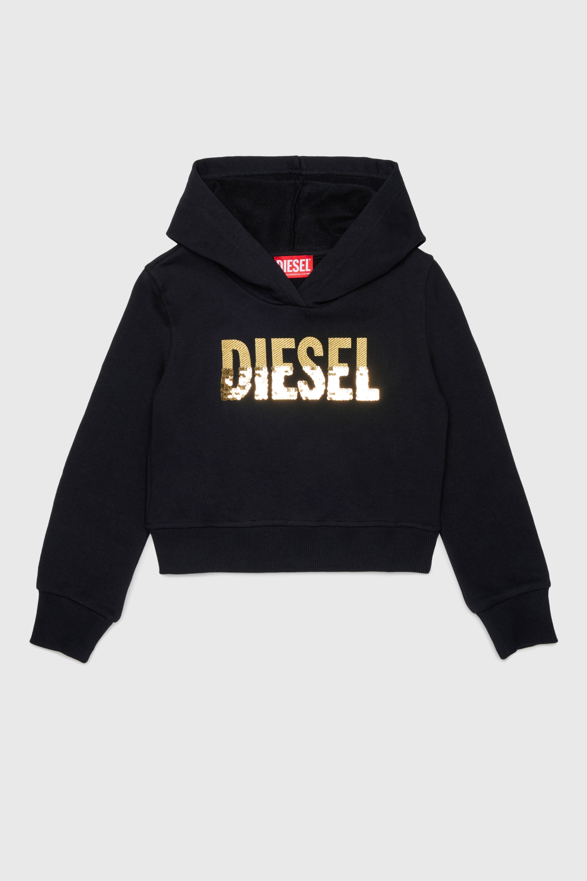 Diesel - SPALLYHOOD, Damen Hoodie mit Pailletten-Logo in Schwarz - 1