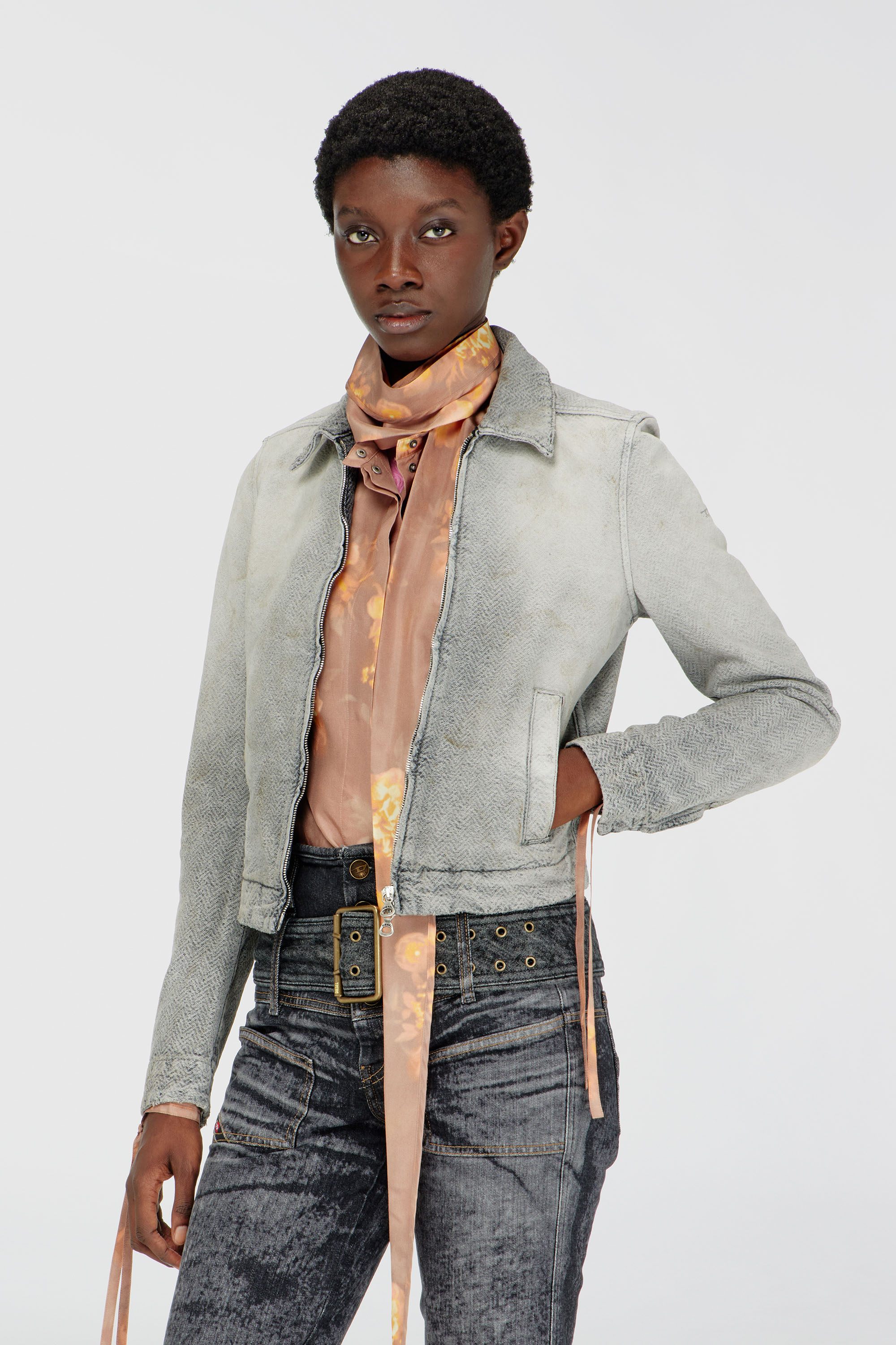 Diesel - DE-CORB, Woman's Jacket in distressed herringbone denim in Grey - 3