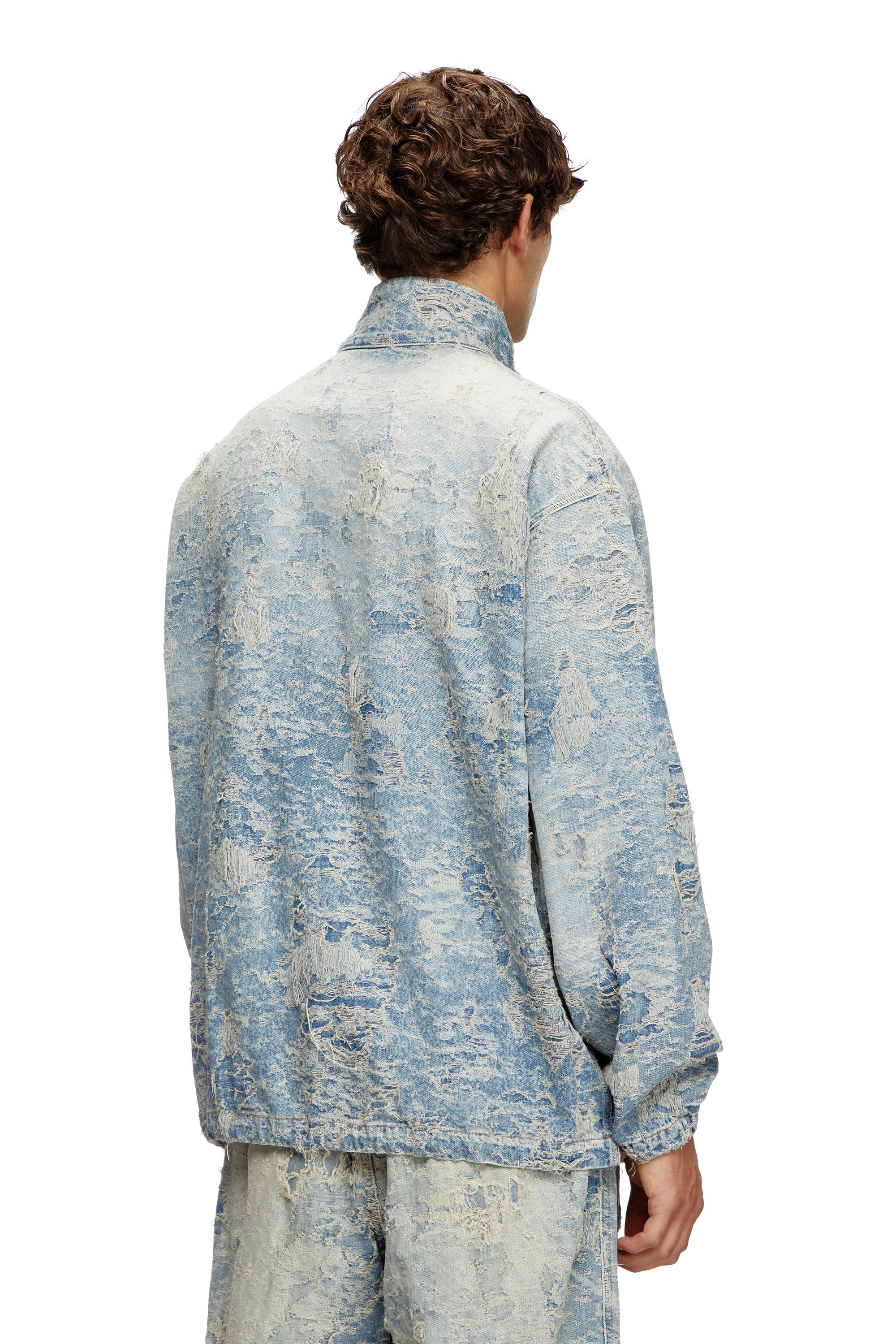 Diesel - D-KRAP-FSF, Unisex Jacke mit Reißverschluss aus Jacquard-Denim mit Schmutz-Effekt in Hellblau - 2