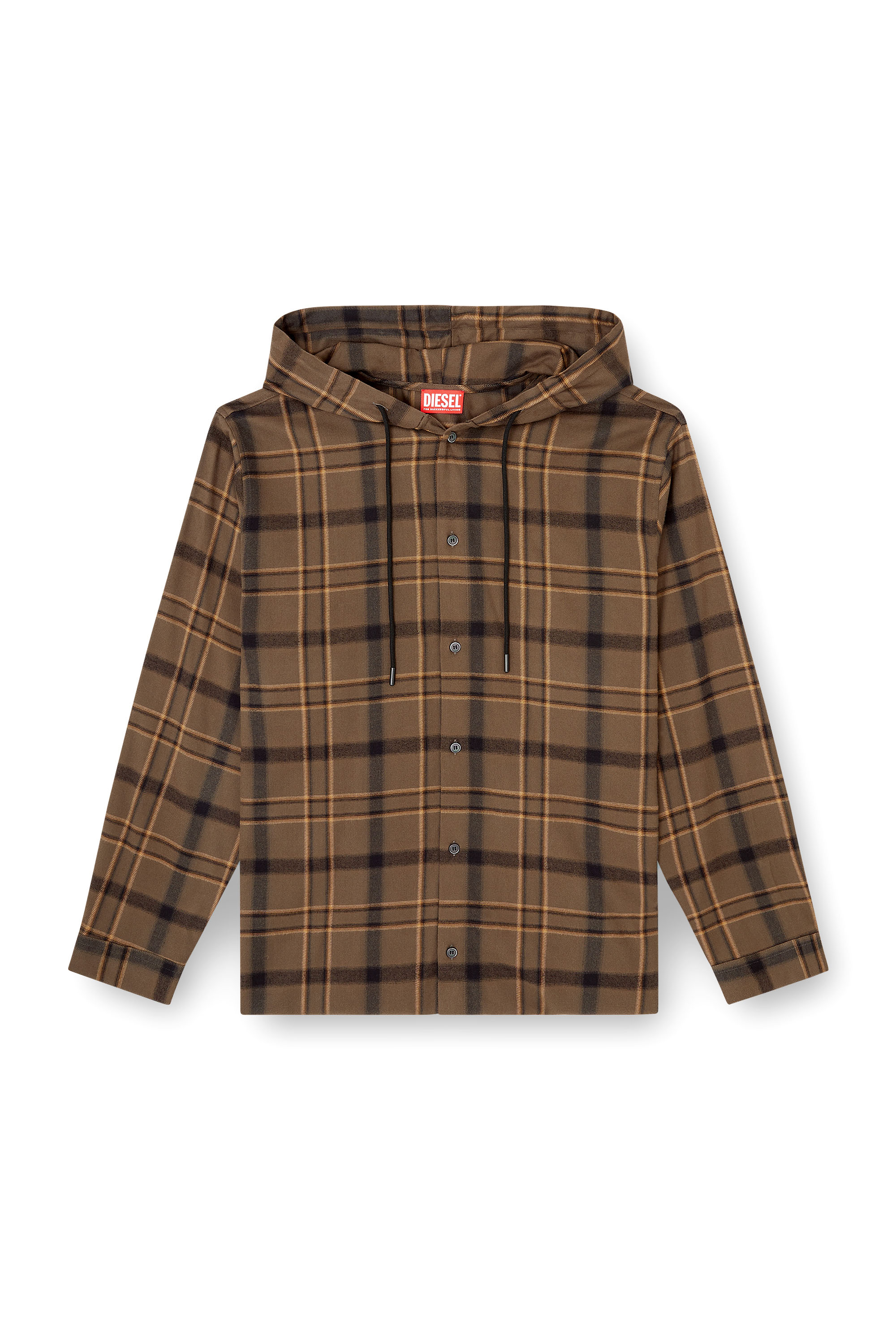 Diesel - S-IX, Herren Kapuzenshirt aus kariertem Flanell mit Logo in Braun - 3