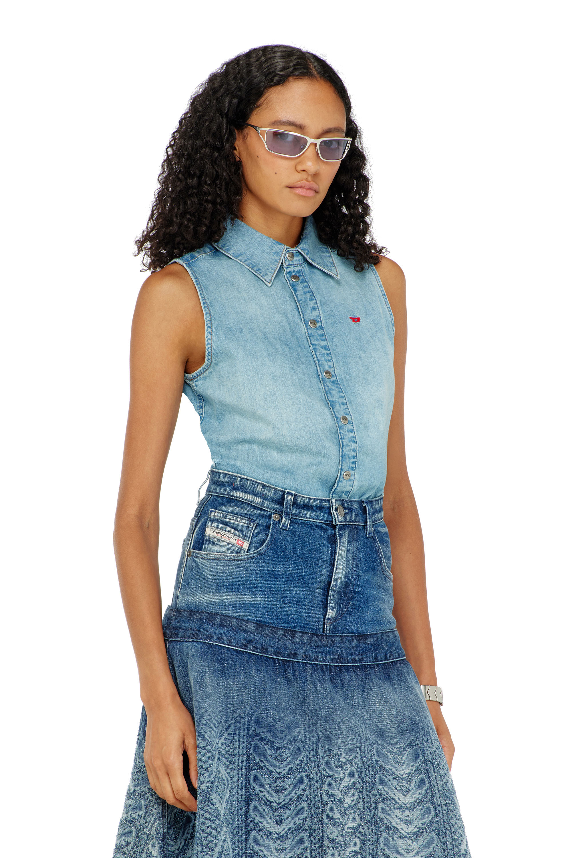 Diesel - DE-EAZY-SL, Woman's Sleeveless denim shirt in Light Blue - 1
