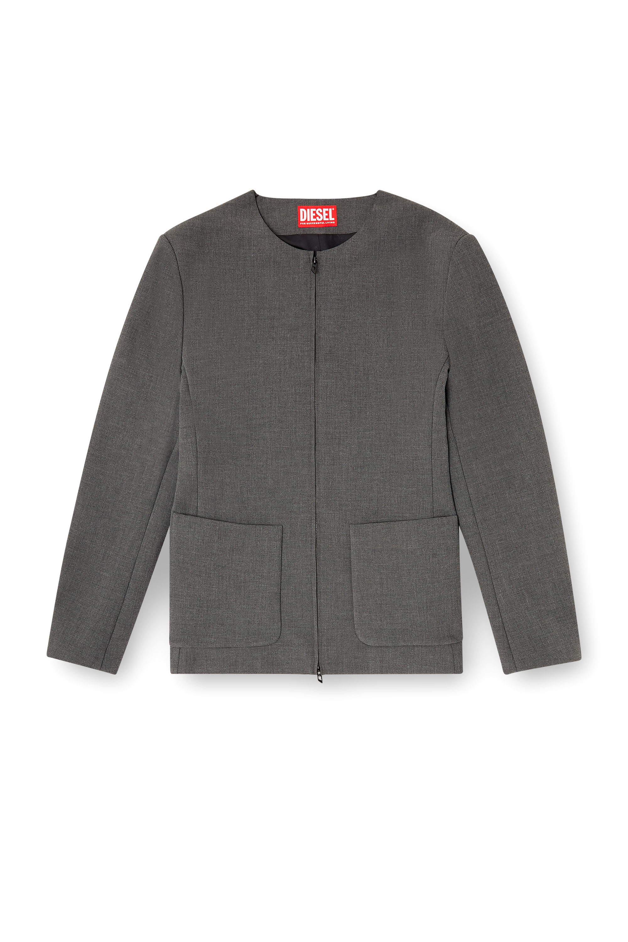 Diesel - J-CESAR-NEO, Herren Kragenlose Jacke aus neoprenbeschichtetem Stoff in Grau - 3