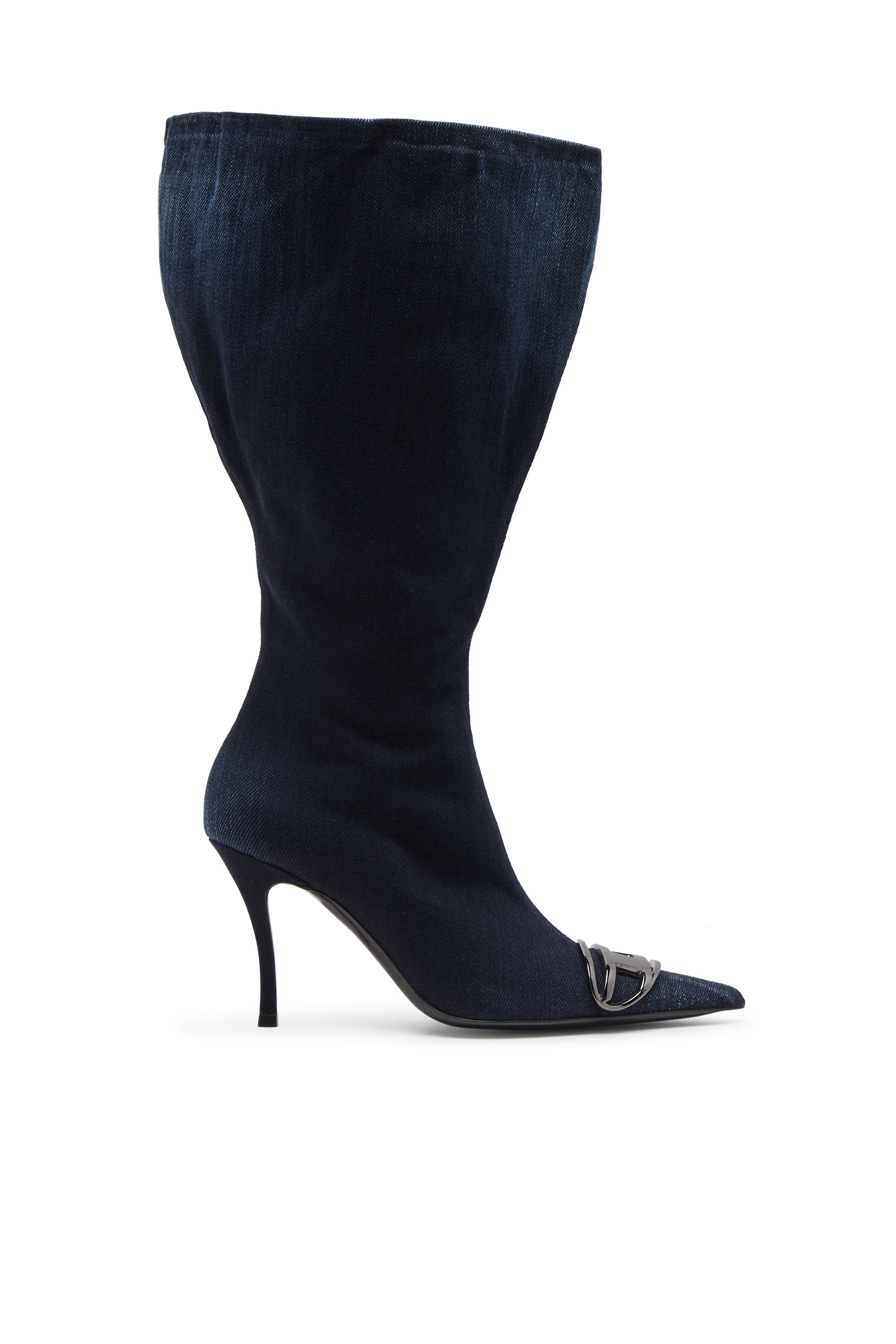 Diesel - D-VENUS KB LARGE, Damen Weite kniehohe Stiefel aus Denim in Dunkelblau - 1