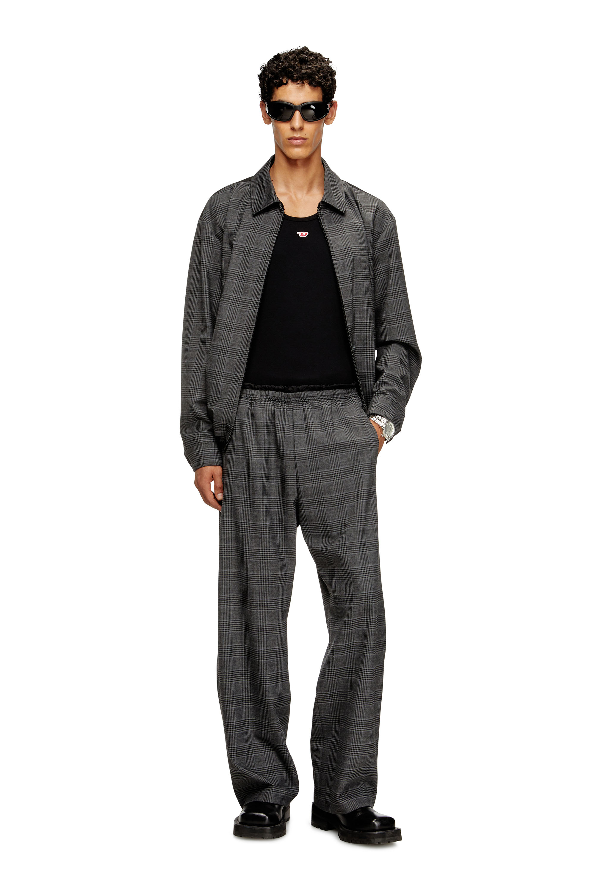 P-TILSON, Black/Grey Diesel - P-TILSON, Man's Wool pants with a drawstring waist in Black/Grey - 1