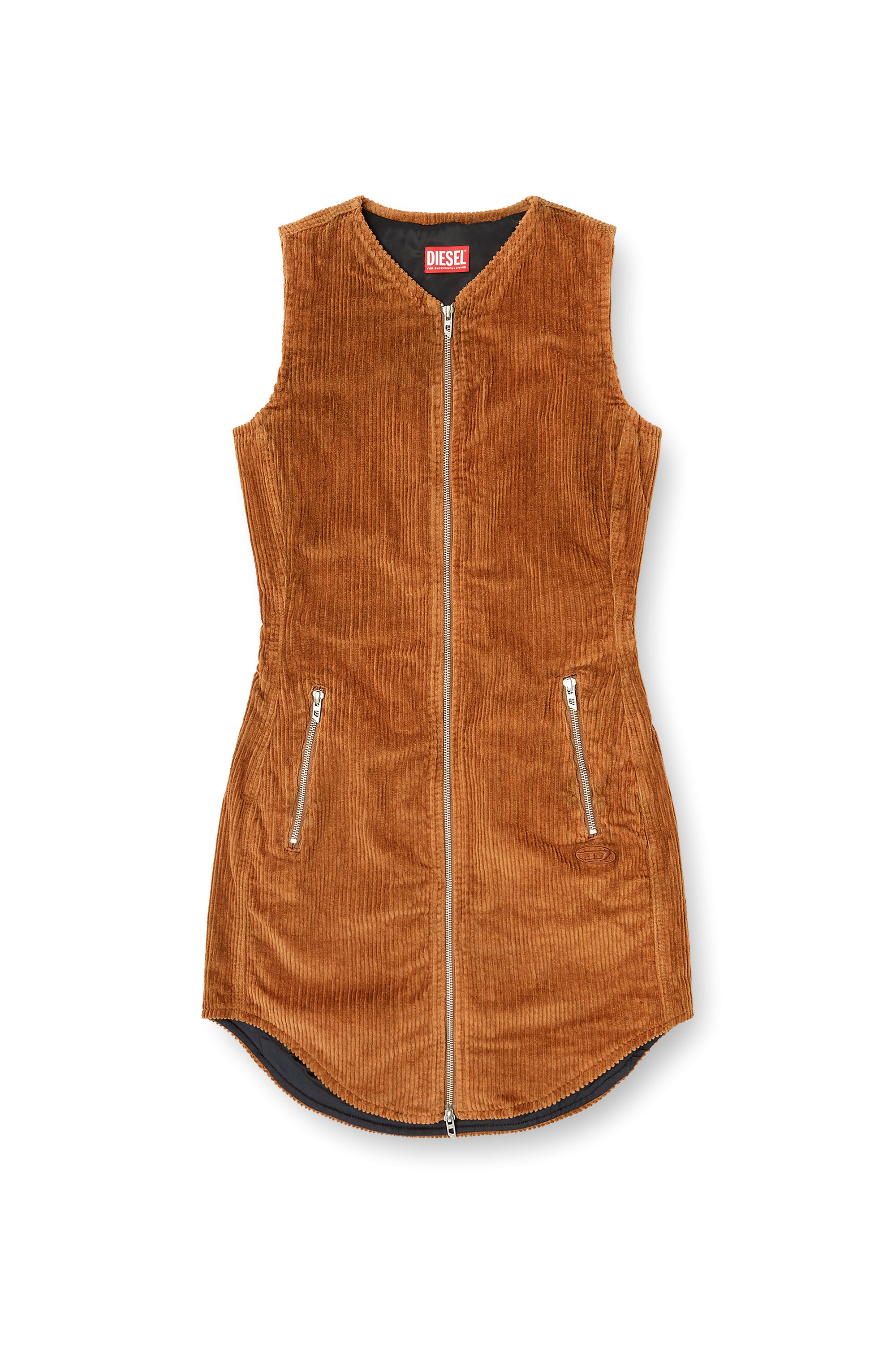 Diesel - D-ENEA, Damen Minikleid aus Baumwolle mit Frontreißverschluss in Braun - 3