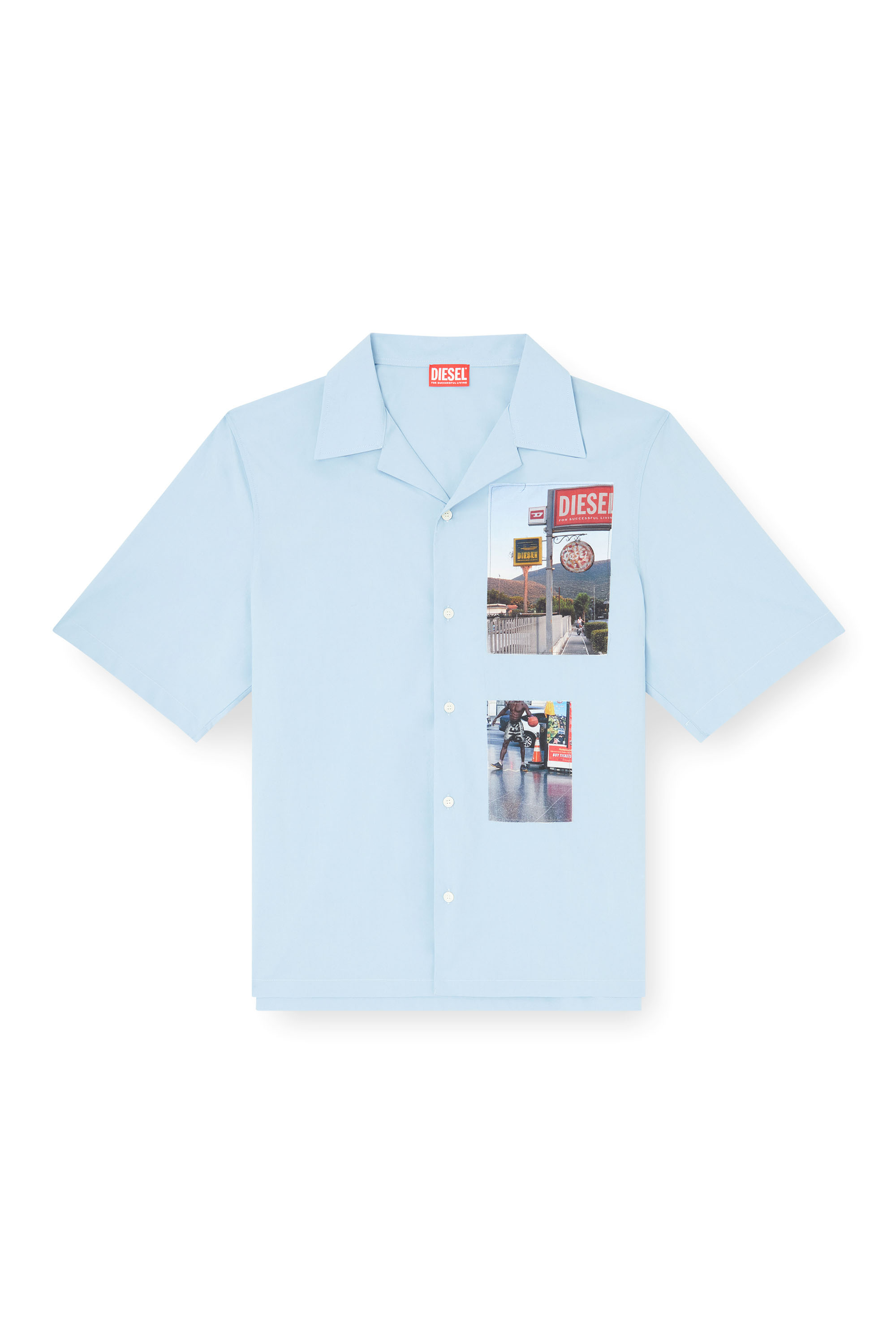 Diesel - S-BRACK-A-AJFY, Herren Kurzarm-Hemd mit Logo-Foto-Patches in Hellblau - 3