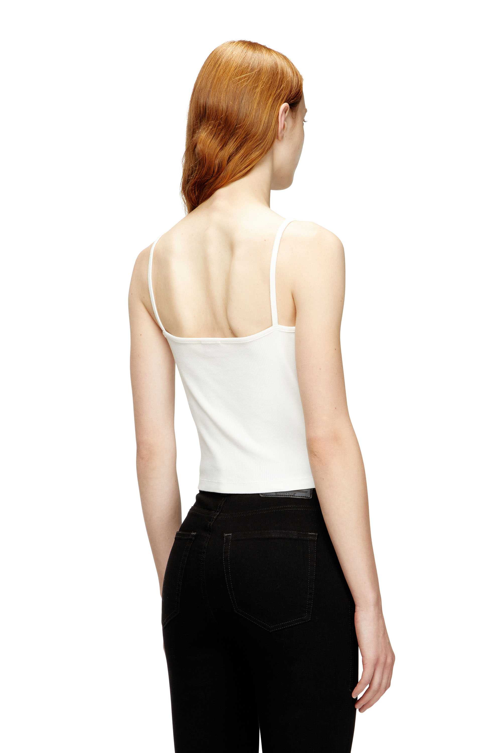 Diesel - T-HUPY-OD, Damen Rippen-Top mit metallicfarbenem Oval D in Weiß - 4