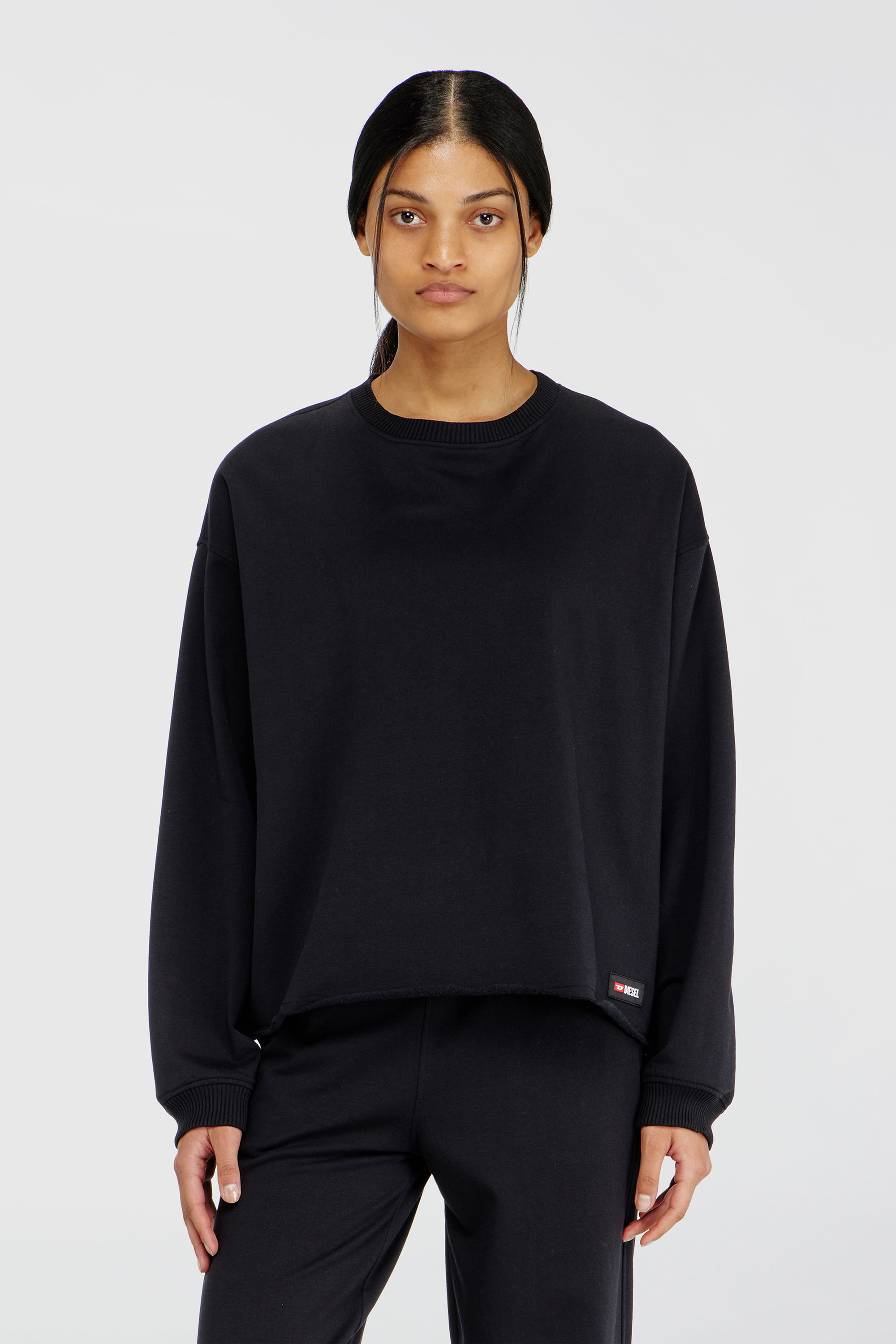 Diesel - PATRICIA-D-CORE, Damen Aufgerautes Sweatshirt mit offener Kante in Schwarz - 1