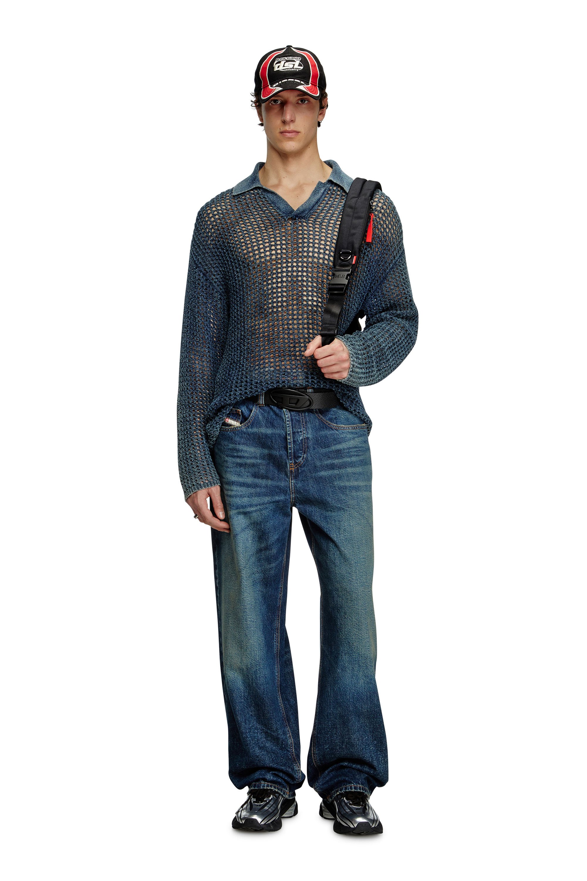 Diesel - K-SQUARED, Herren Offen gestrickter Polo-Pullover aus Denim-Garn in Blau - 2