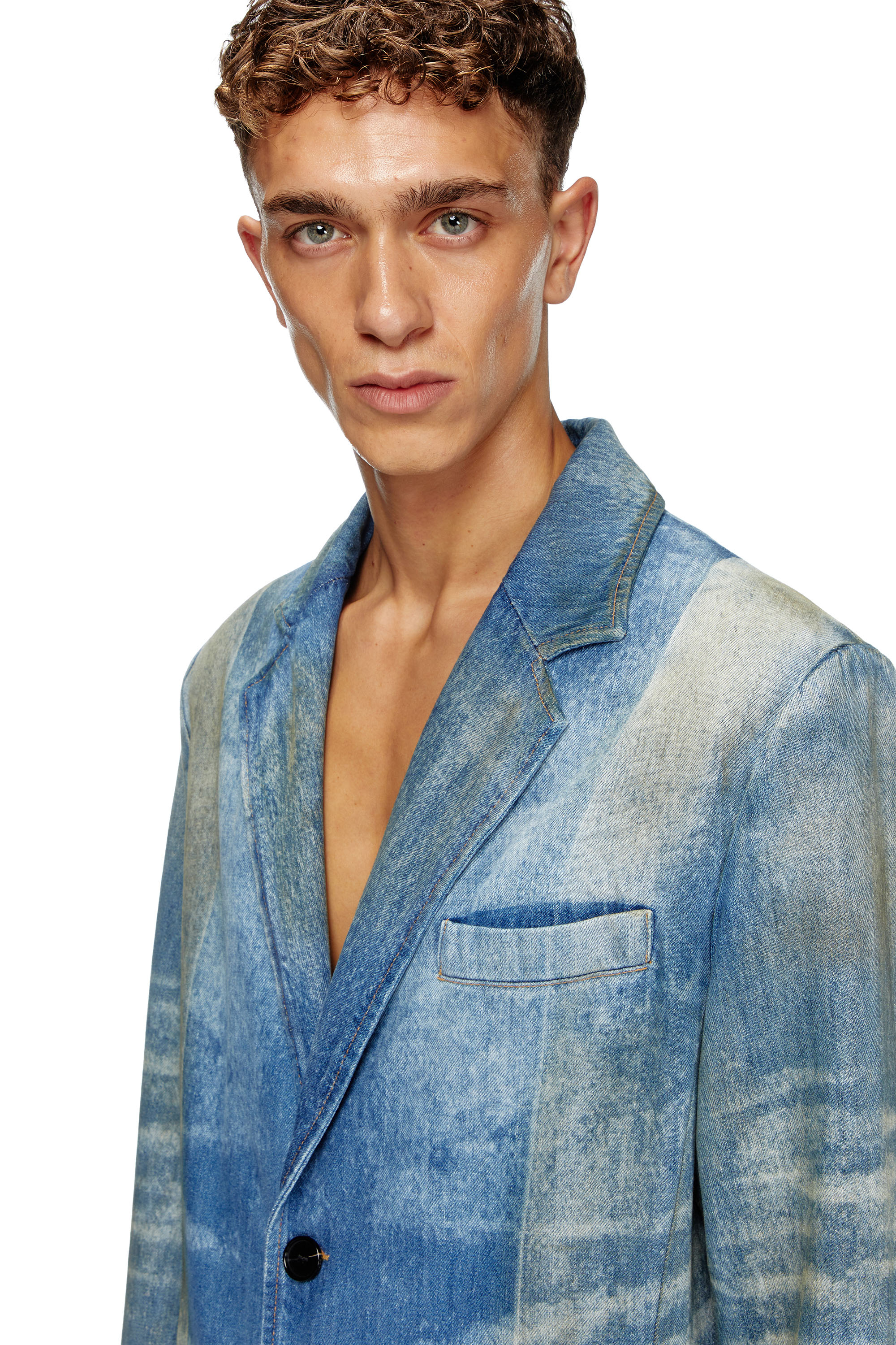 Diesel - D-BALZER-MID-FSF, Herren Mantel aus Denim mit solarisierten Falten in Mittelblau - 5