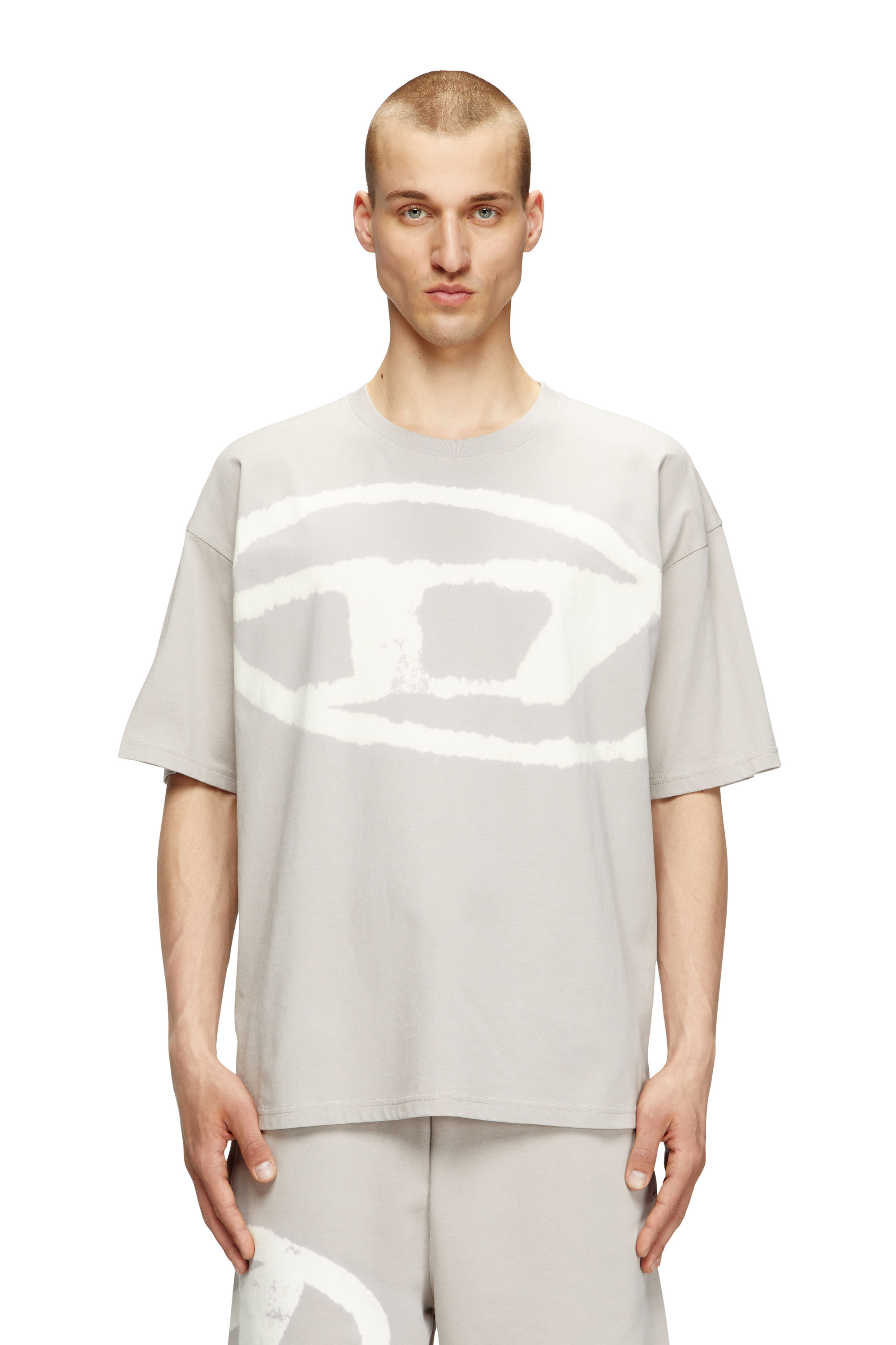 Diesel - T-BOXT-BLEACH, Herren T-Shirt mit gebleichtem Oval D-Logo in Grau - 1