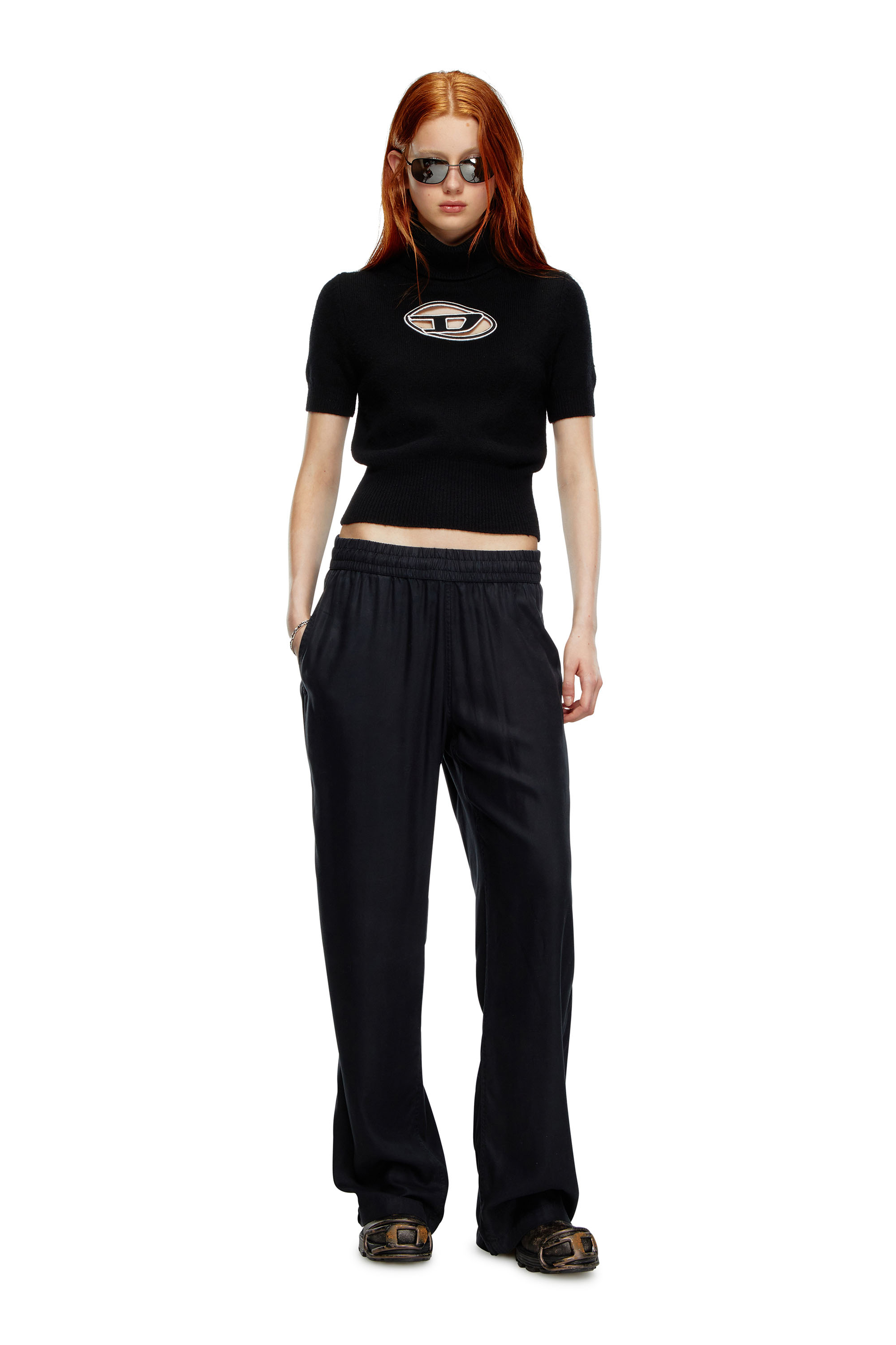 Diesel - M-ARGARET, Woman Short-sleeve jumper with cut-out logo in Black - Image 2