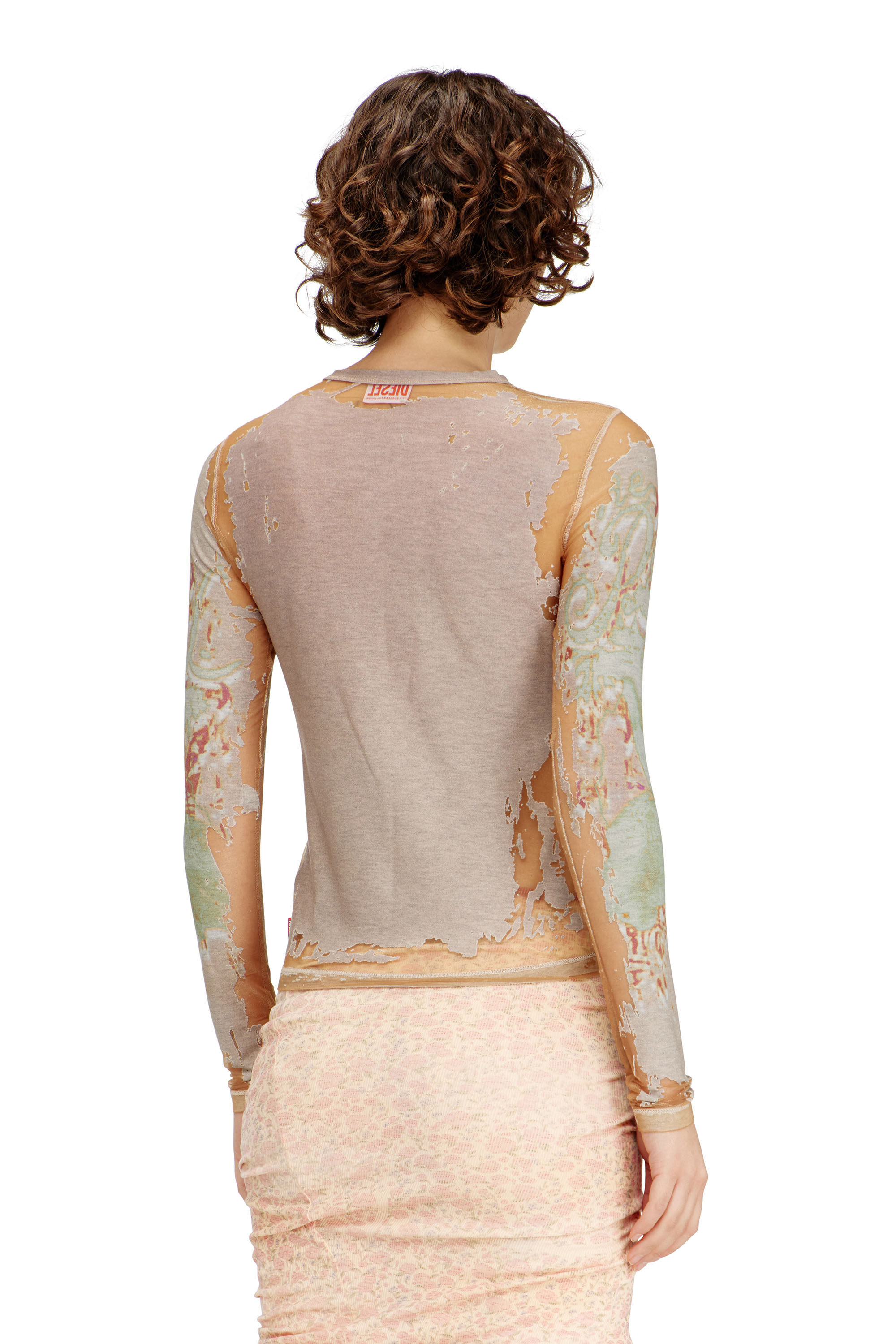 Diesel - T-GABRY, Damen Cardigan-Top aus bedrucktem D&eacute;vor&eacute;-Jersey in Hellbraun - 4