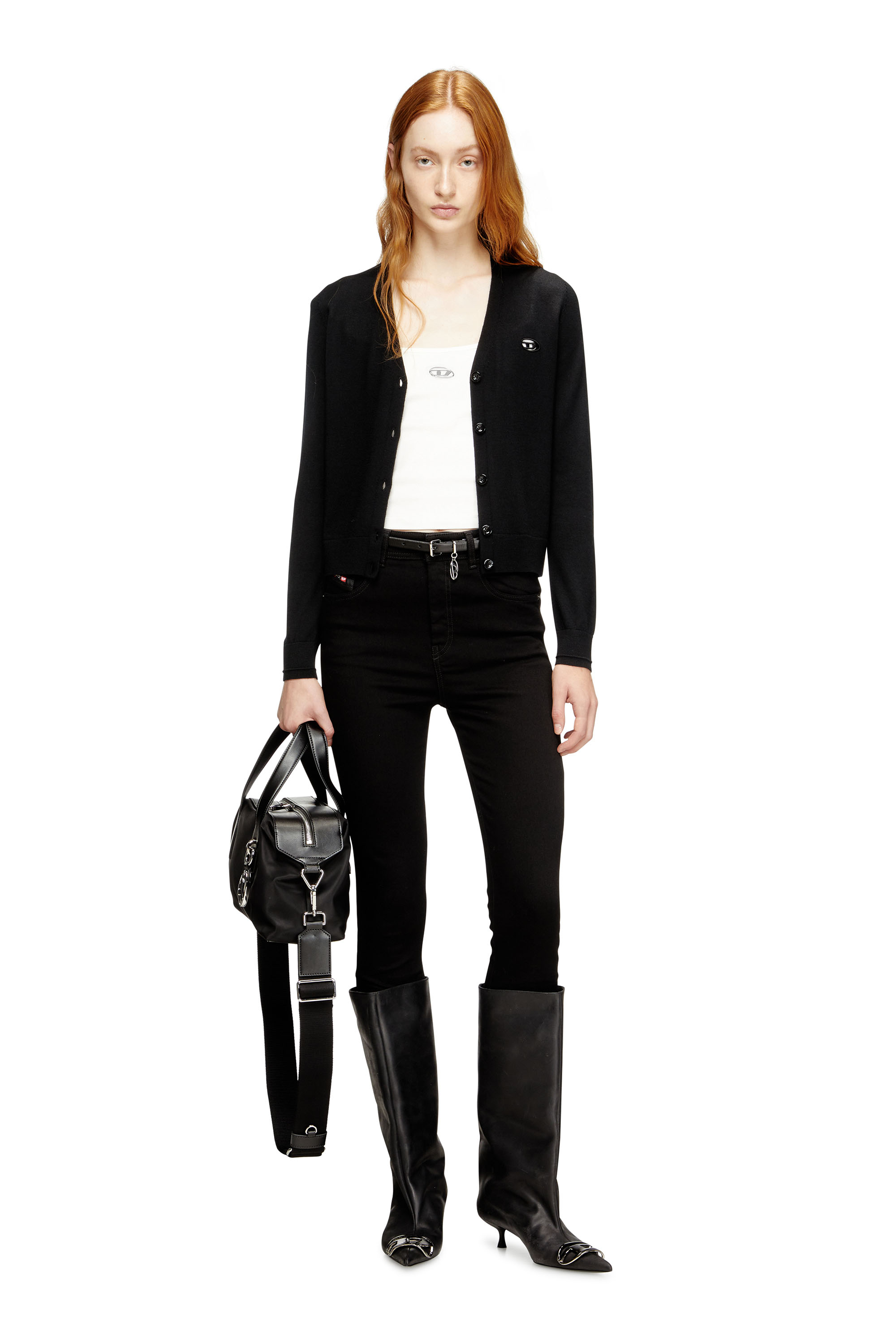 Diesel - T-HUPY-OD, Damen Rippen-Top mit metallicfarbenem Oval D in Weiß - 2