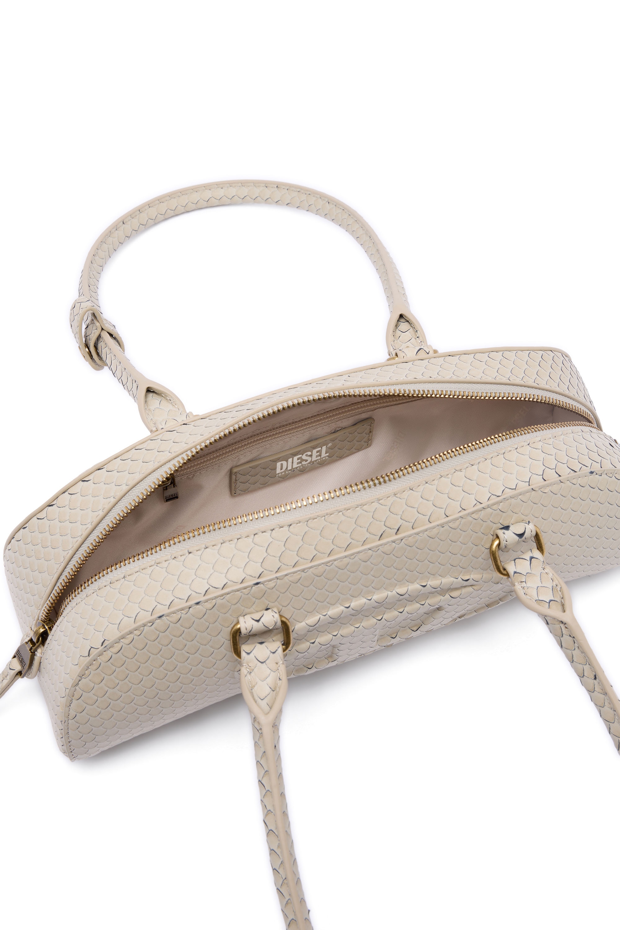 Diesel - 1DR DOME SHOULDER EW, Damen 1DR Dome-Langgezogene Bowlingtasche aus strukturiertem Leder in Beige - 5