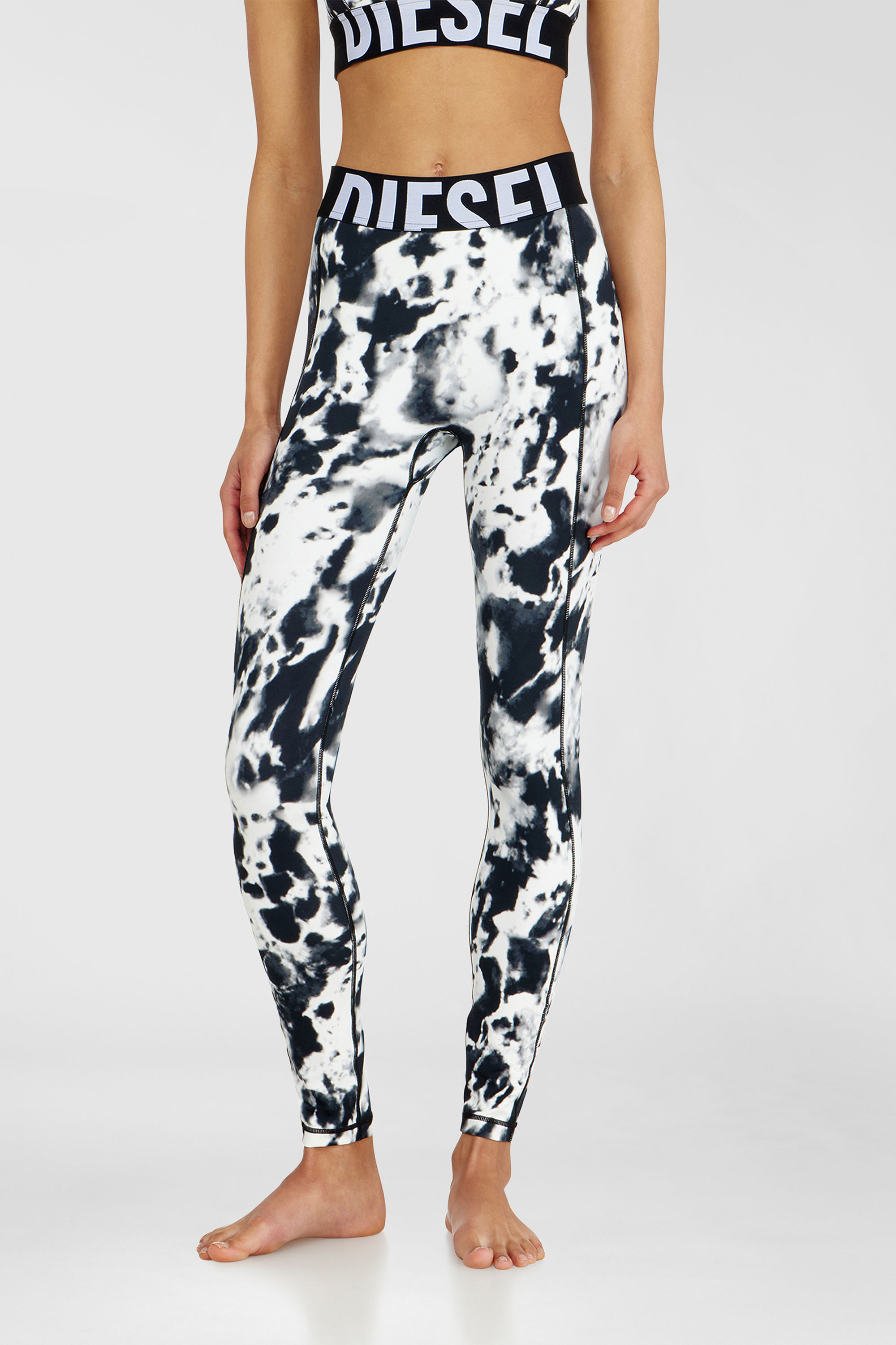 Diesel - ADELINE-D-POP, Damen Leggings aus bedruckter Mikrofaser in Weiss/Schwarz - 1