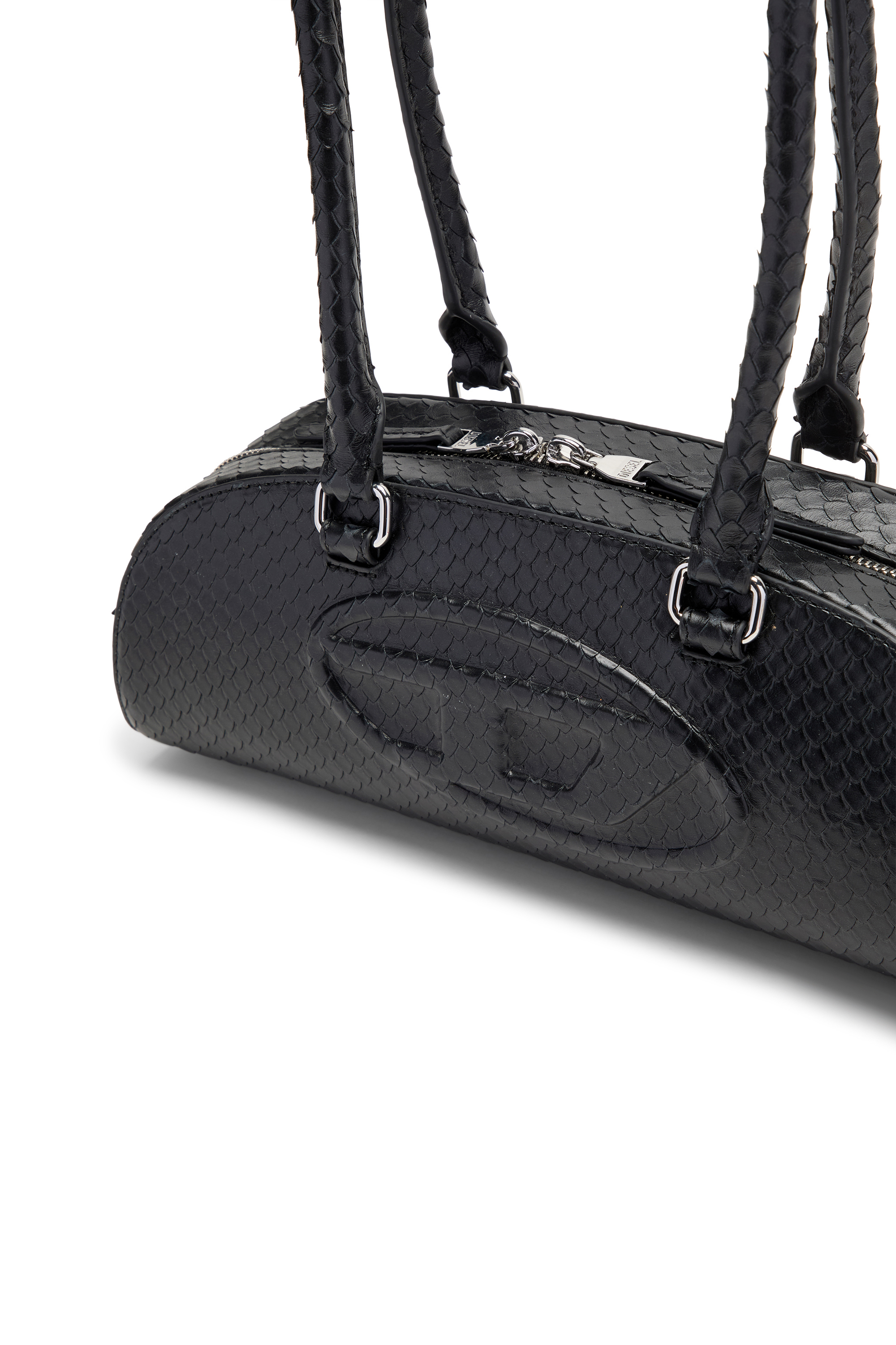 Diesel - 1DR DOME SHOULDER EW, Damen 1DR Dome-Langgezogene Bowlingtasche aus strukturiertem Leder in Schwarz - 3