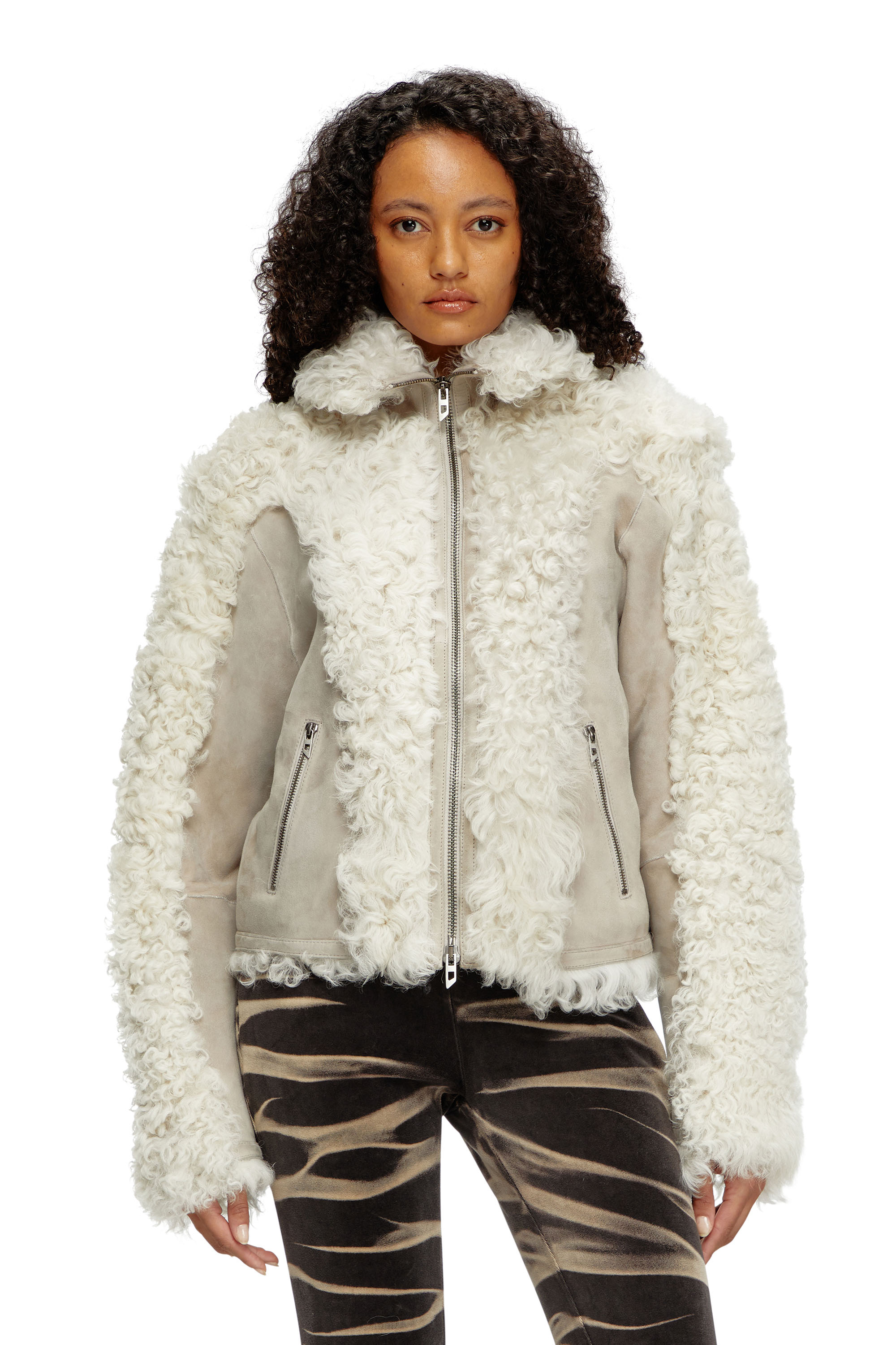 Diesel - L-AUREL, Damen Jacke aus Shearling in Weiß - 1