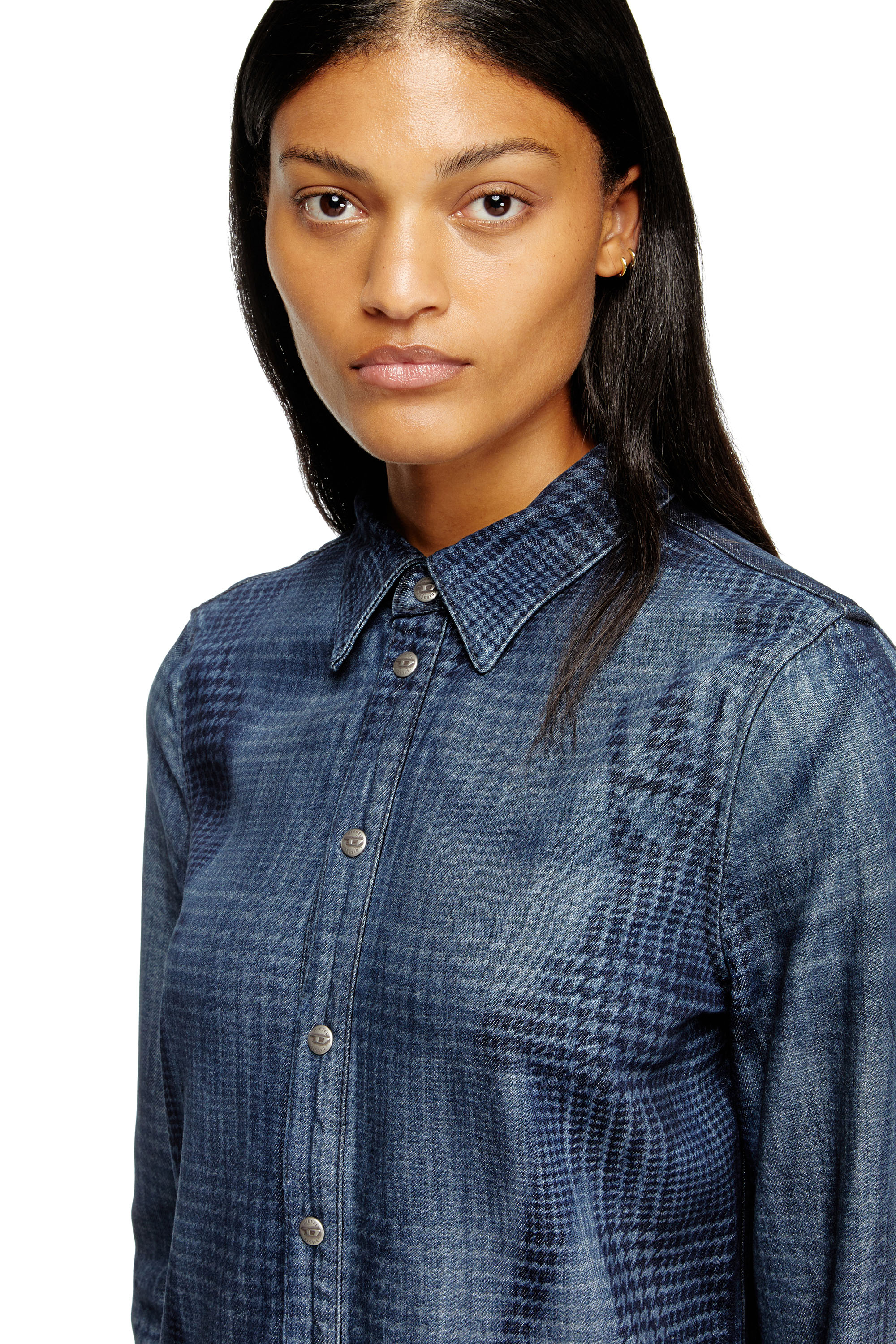 Diesel - DE-EAZY DRESS-S, Damen Hemdblusenkleid aus fließendem Prince of Wales Denim in Blau - 5