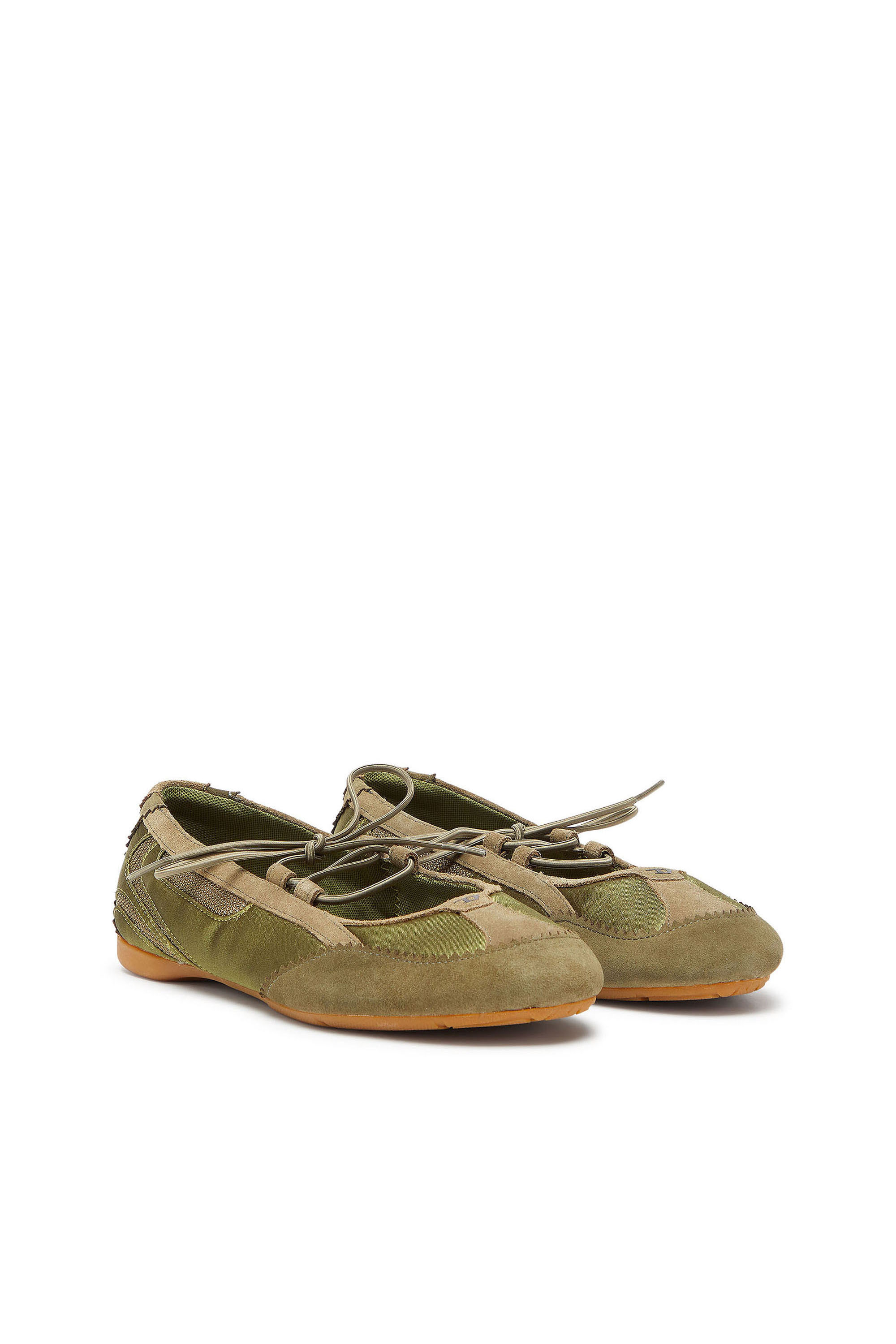 Diesel - D-MILE BALLERINA LACE UP II W, Damen D-Mile &ndash; Ballerinaschn&uuml;rschuhe aus Leder und Mesh in Armeegr&uuml;n - 2