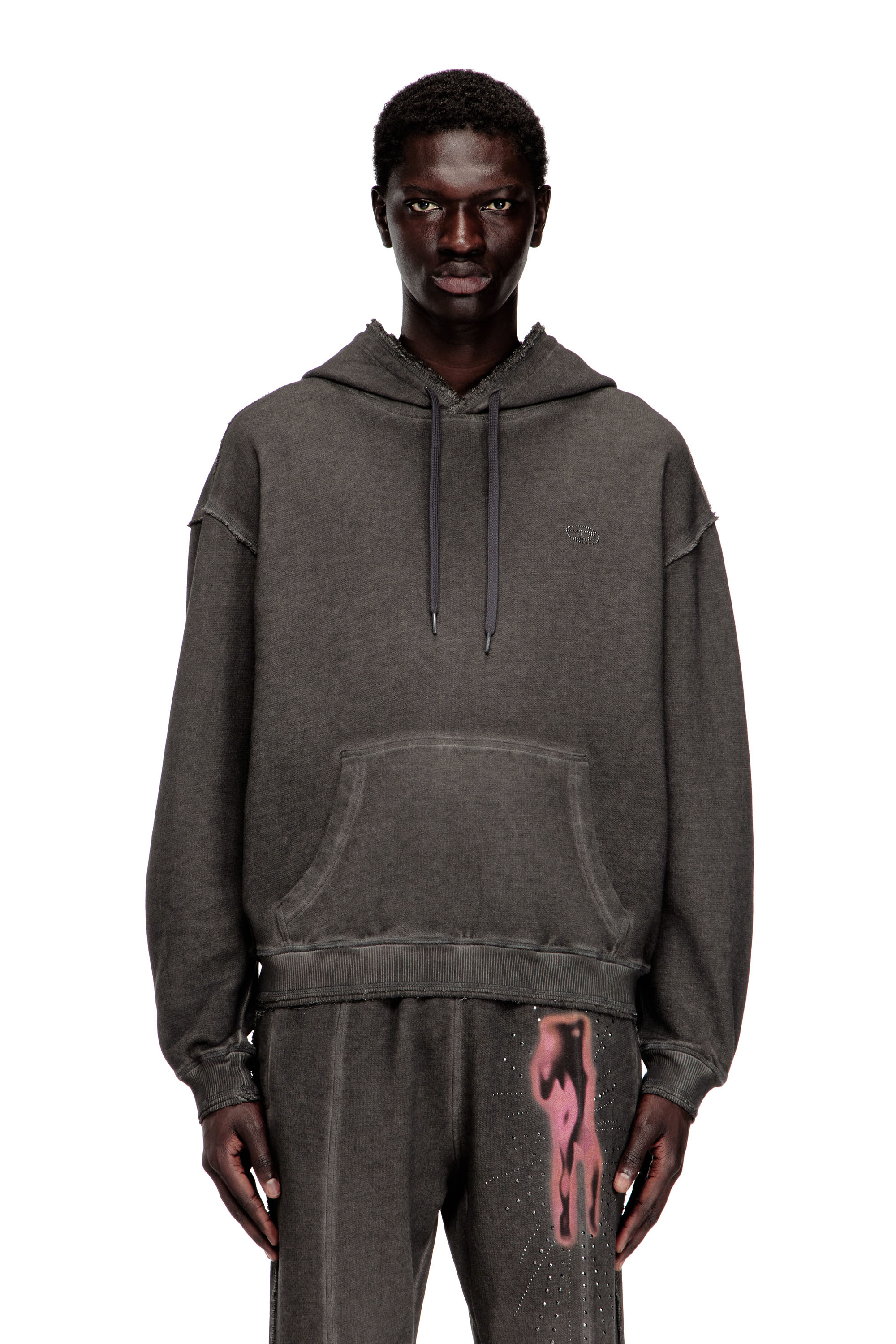 Diesel - S-QUINN-HOOD, Herren Hoodie mit Print und Nieten in Grau - 3