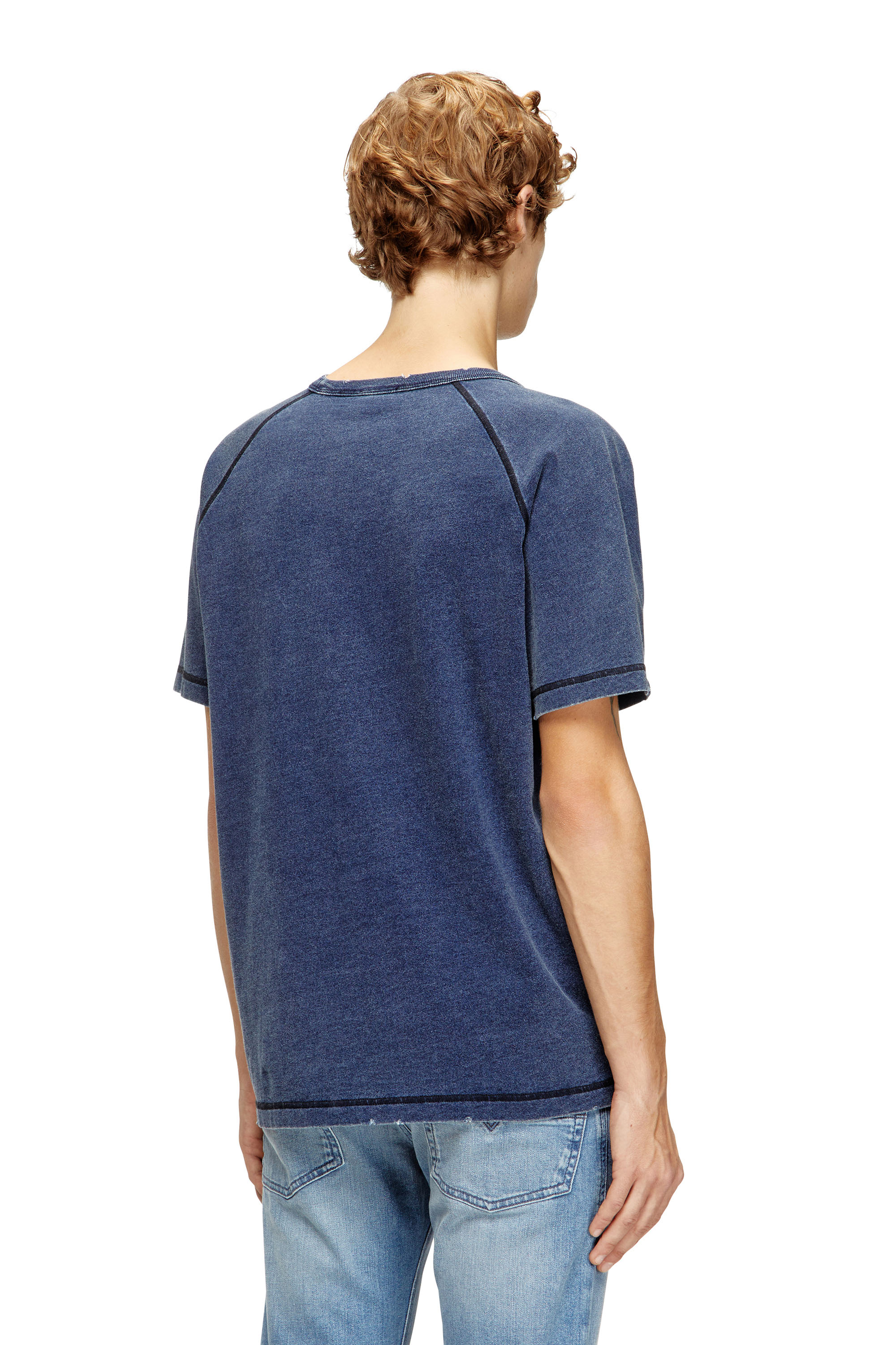 Diesel - T-ADJIND-NEW, Herren Distressed T-Shirt mit Denim-Effekt in Blau - 4