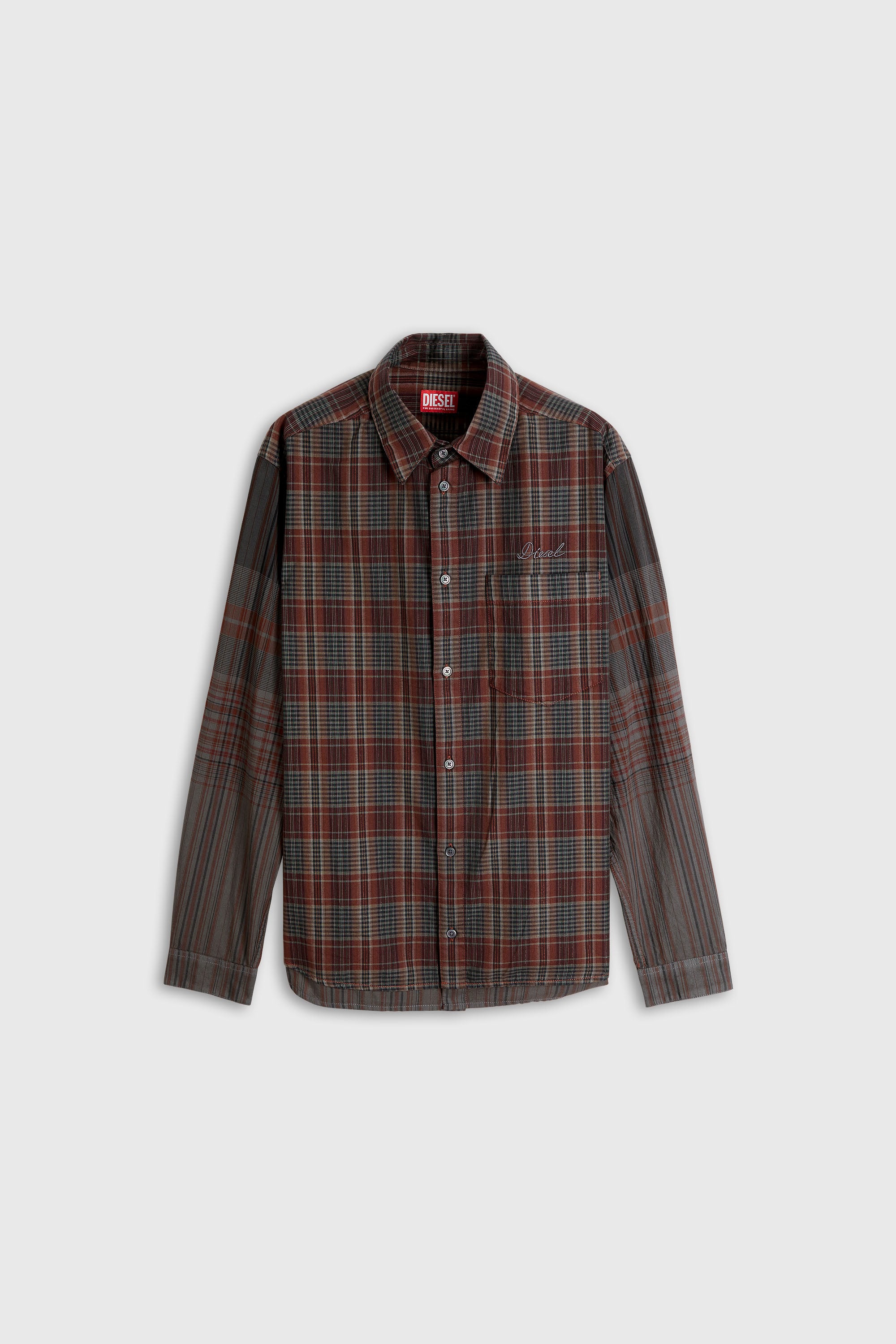 Diesel - S-TEN, Herren Hemd aus Flanell mit metallischem Karomuster in Grau/Rot - 2
