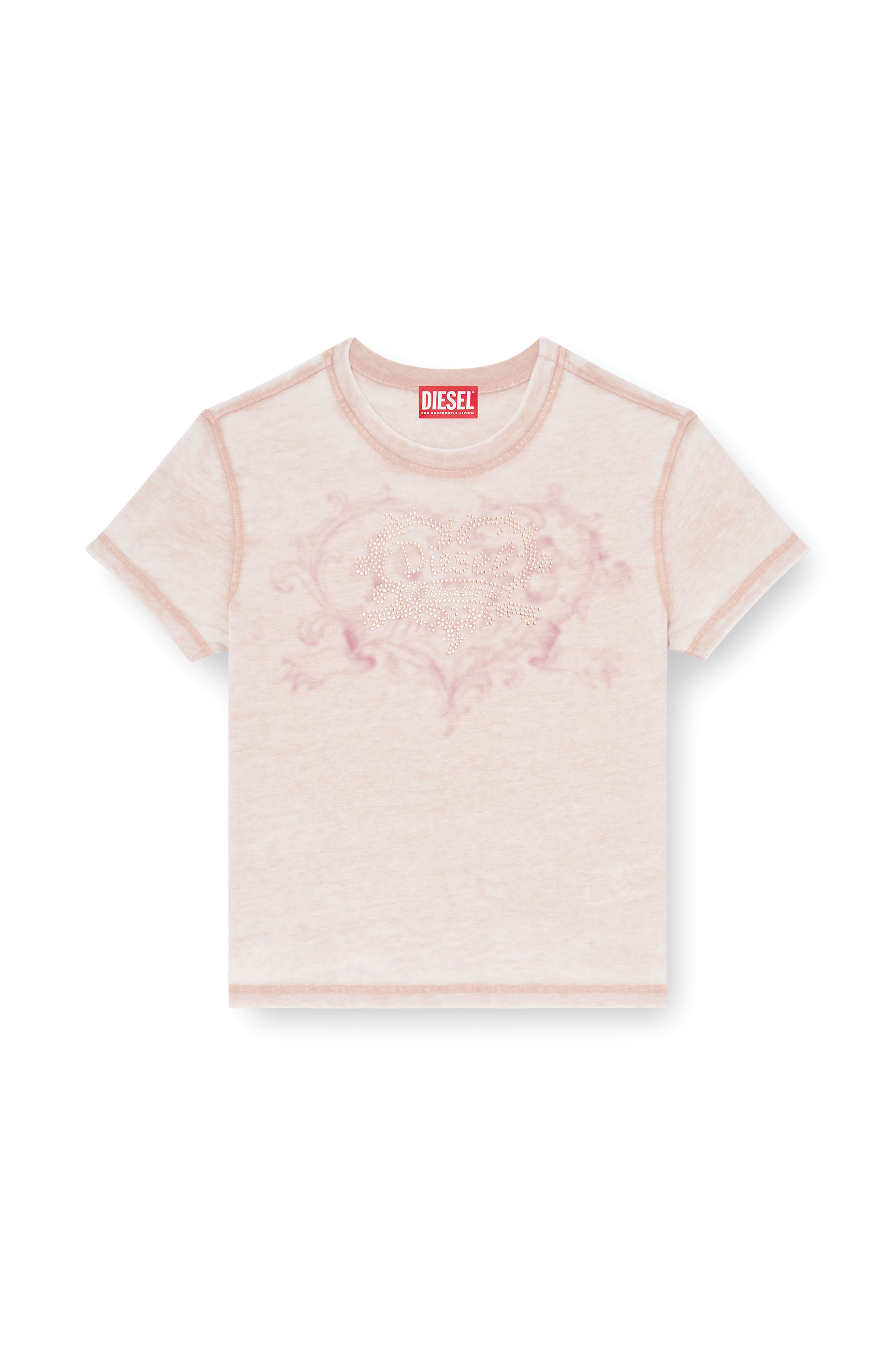 Diesel - T-ILA-AA1, Damen Jersey-T-Shirt mit Strasssteinen und burnout effect in Gesichtspuder - 2