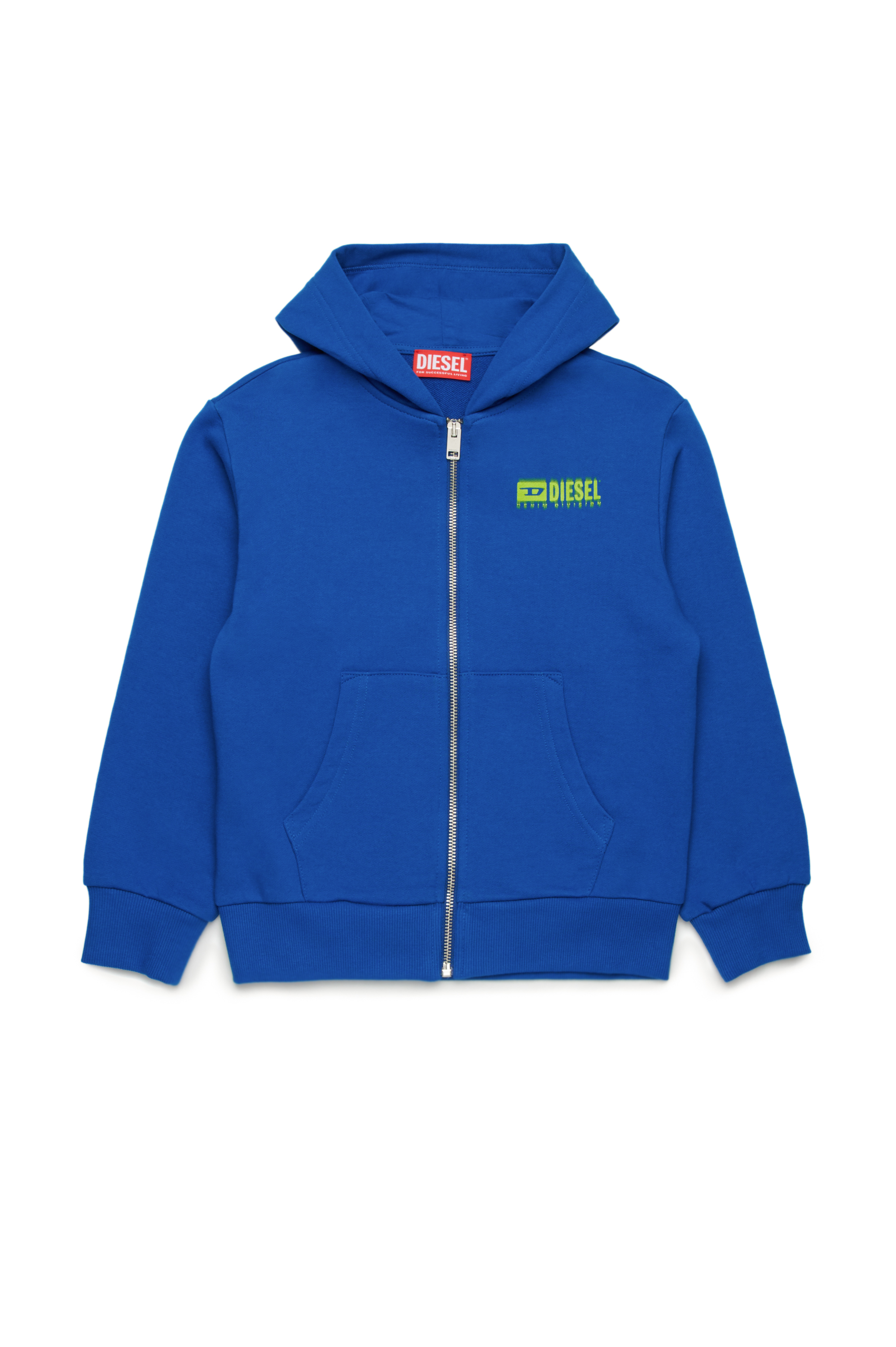 Diesel - SVOUGZIP OVER, Herren Reißverschluss-Hoodie mit verschmiertem Logo in Blau - 1