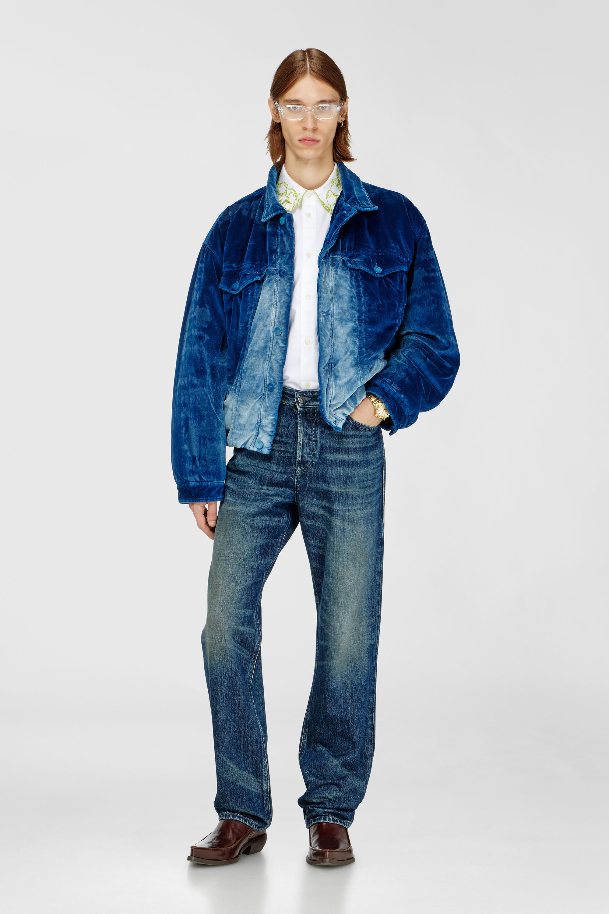 Diesel - D-MORVI-FSJ, Herren Elastische Truckerjacke aus Samt-Denim in Dunkelblau - 2