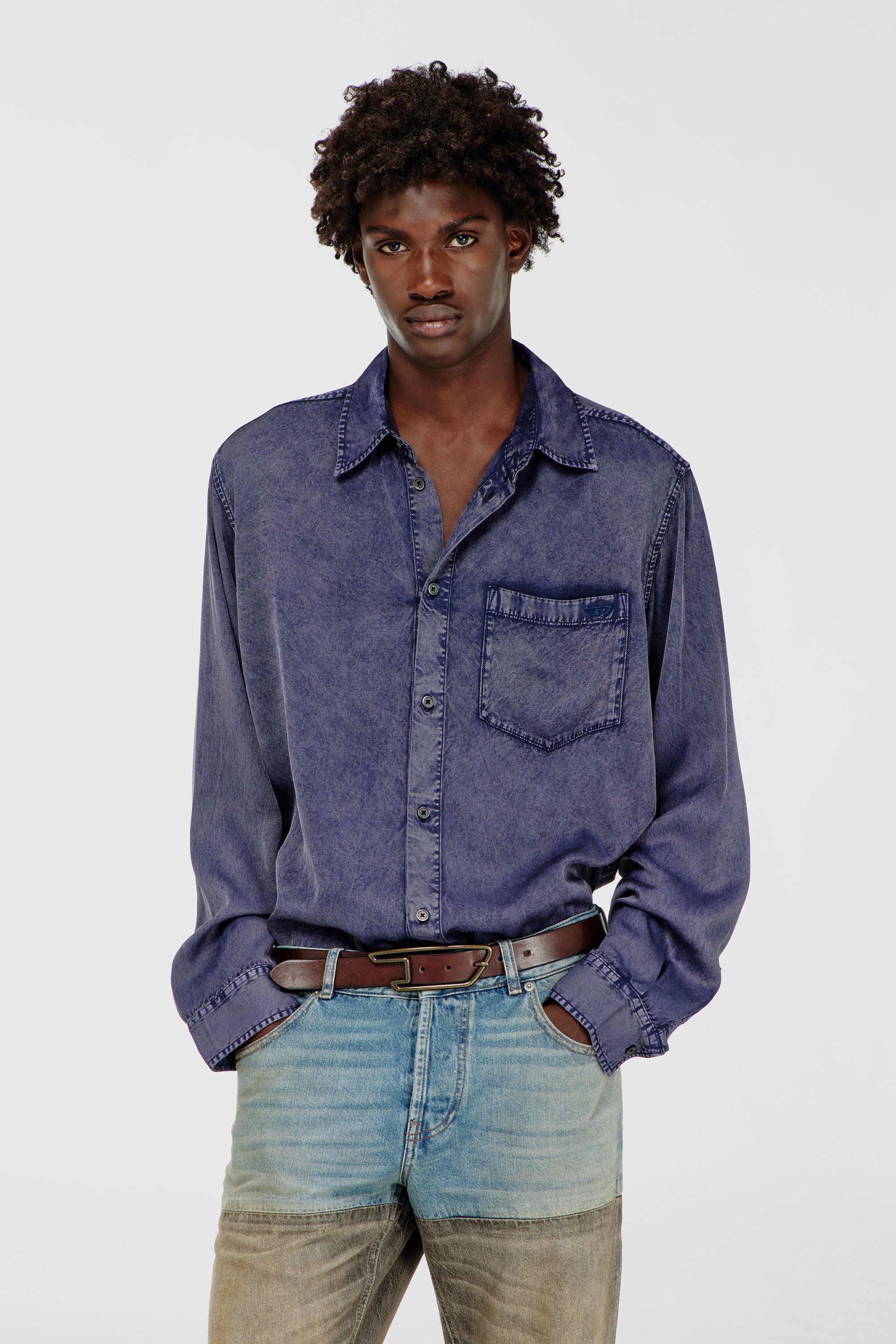 Diesel - S-SIMPLY-NIBC, Herren Flie&szlig;endes Hemd aus Viskose in Denim-Optik in Blau - 1