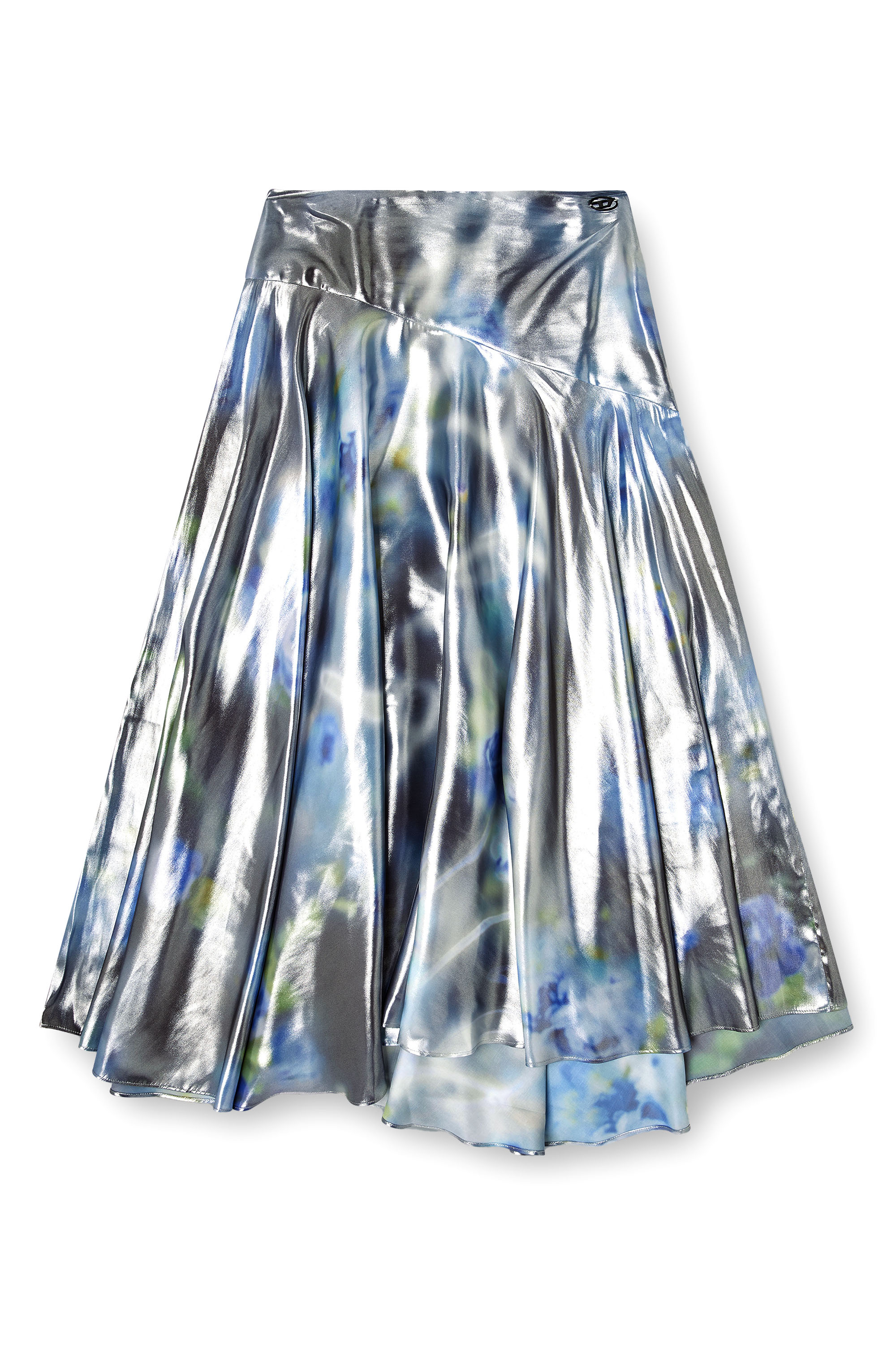 Diesel - O-ZULIE-S2, Damen Metallischer Midirock mit verschwommenem Rosenmuster in Blau/Schwarz - 3