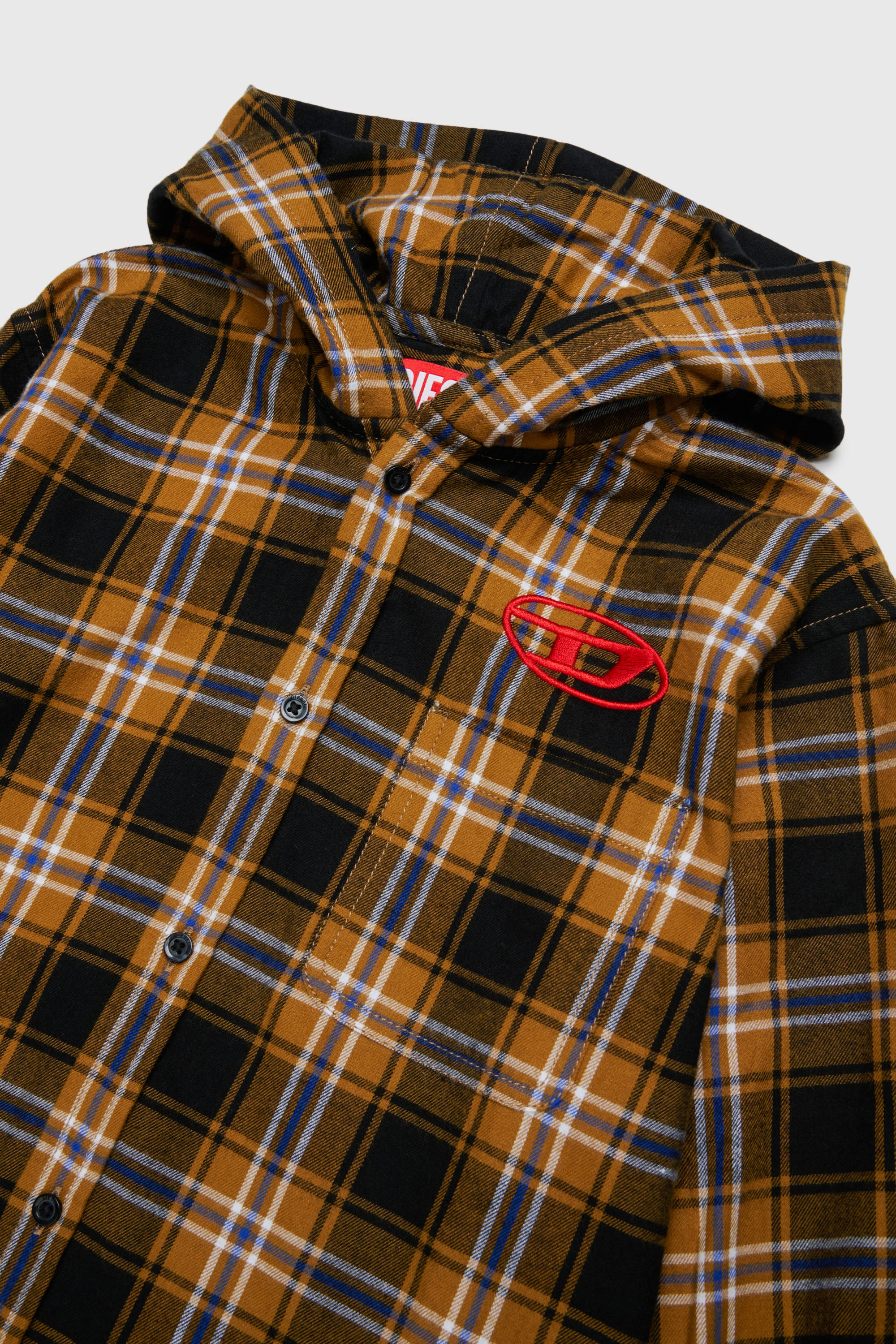 Diesel - CHECK OVER, Herren Hooded check shirt mit Oval D Stickerei in Braun - 3
