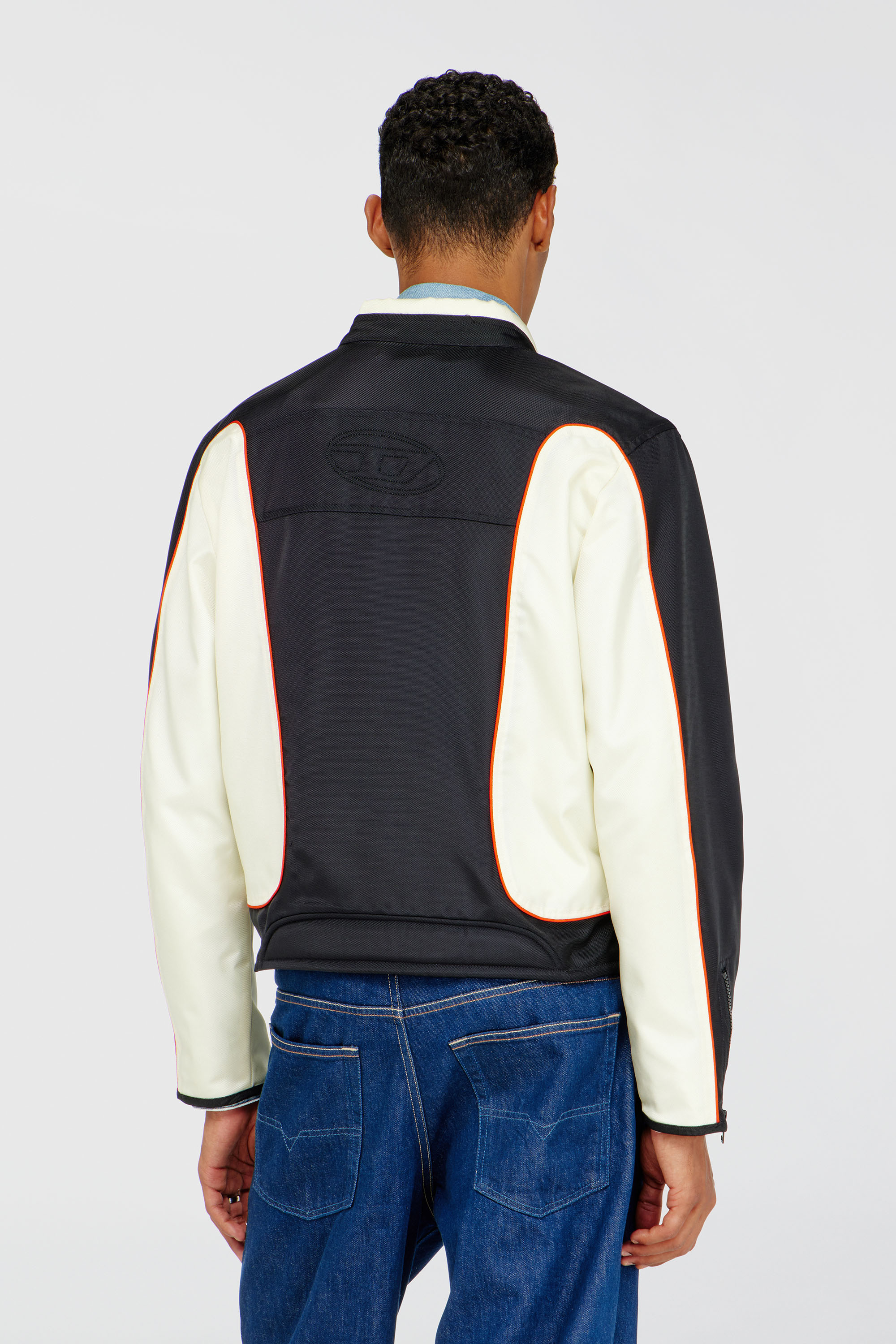 Diesel - J-BLINK-A, Herren Colour-Block-Biker-Jacke mit Paspelierung in Weiss/Schwarz - 4