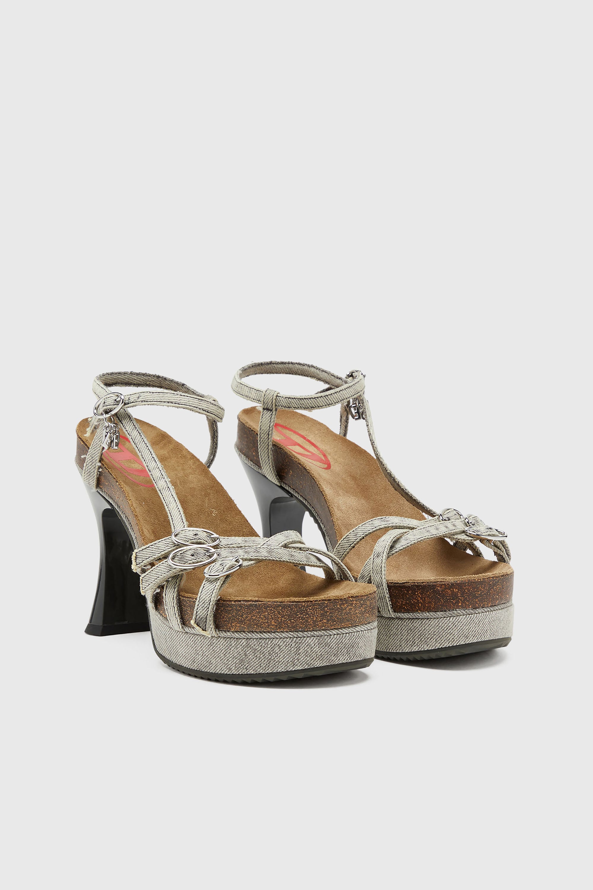 Diesel - D-WOODSTOCK 105 SANDAL, Damen D-Woodstock-Plateausandalen mit Riemchen in Denim in Grau - 3