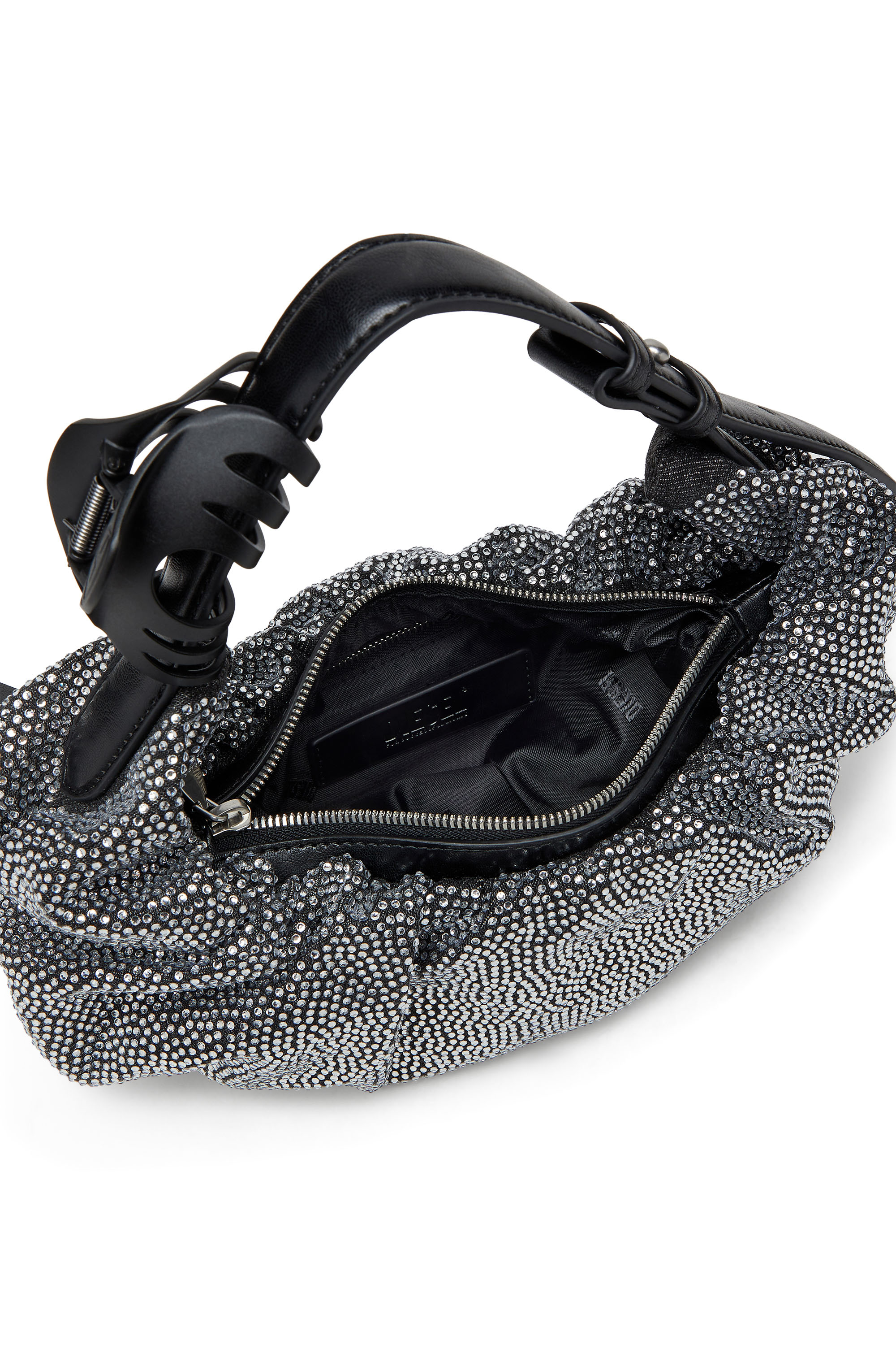 Diesel - GRAB-D HOBO S, Damen Kleine zerknitterte Hobo-Tasche aus Crystal Denim in Schwarz - 4