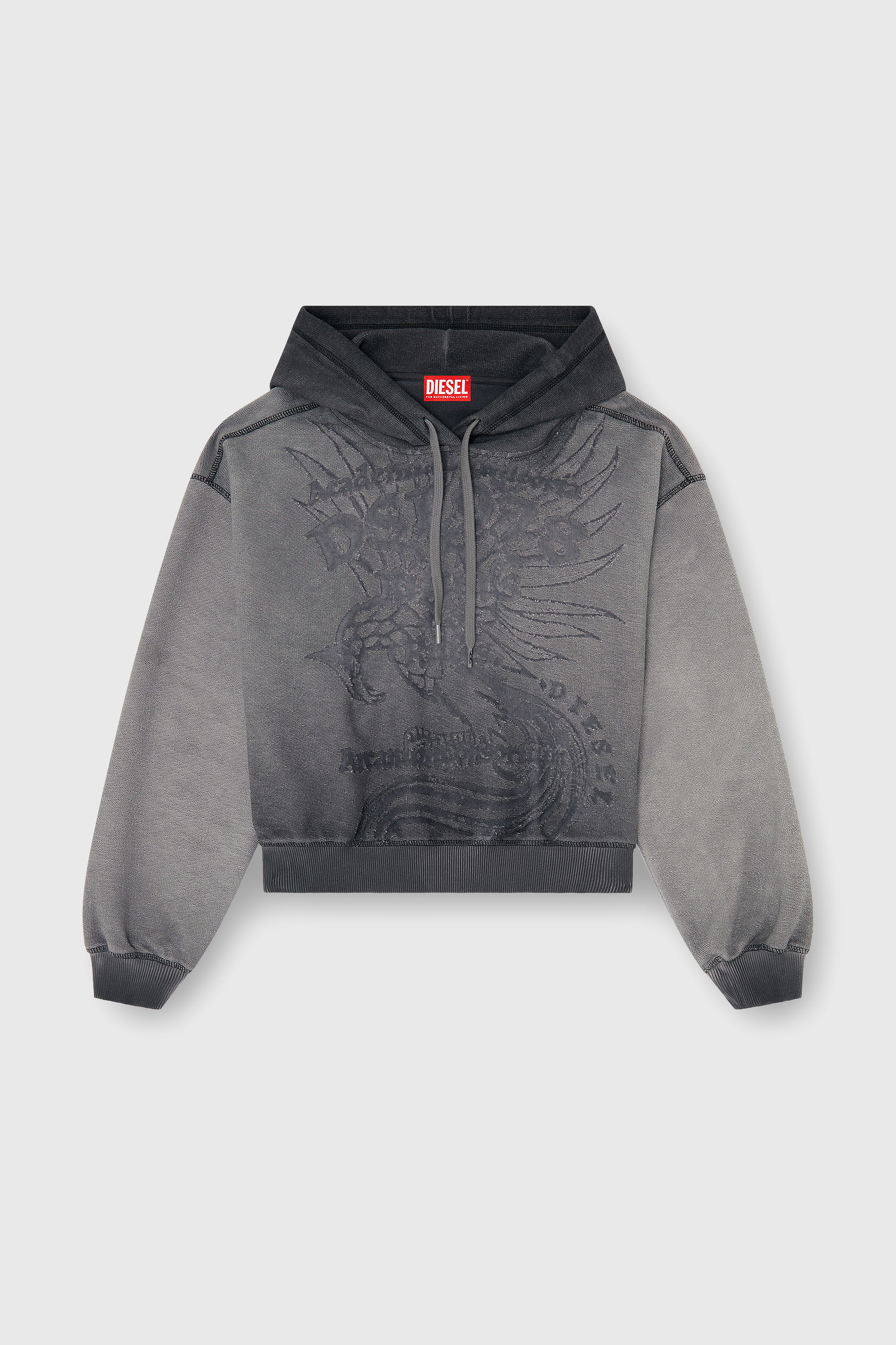 Diesel - F-SUNNY-HOOD, Damen Hoodie mit d&eacute;vor&eacute;-Print in Grau - 2