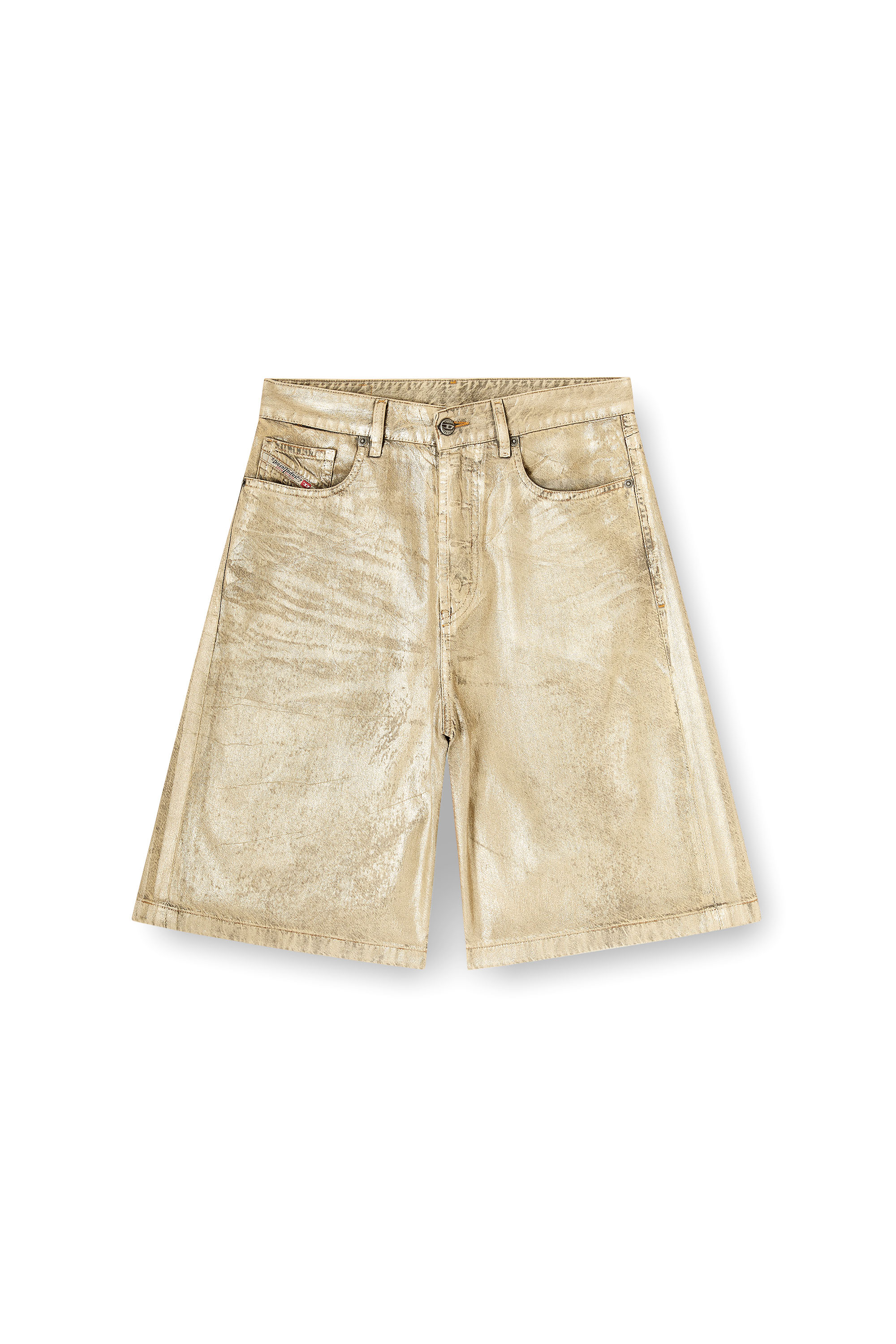Diesel - DE-SIRE-SHORT-KG, Damen Shorts aus distressed Metallic-Denim in Gold - 3